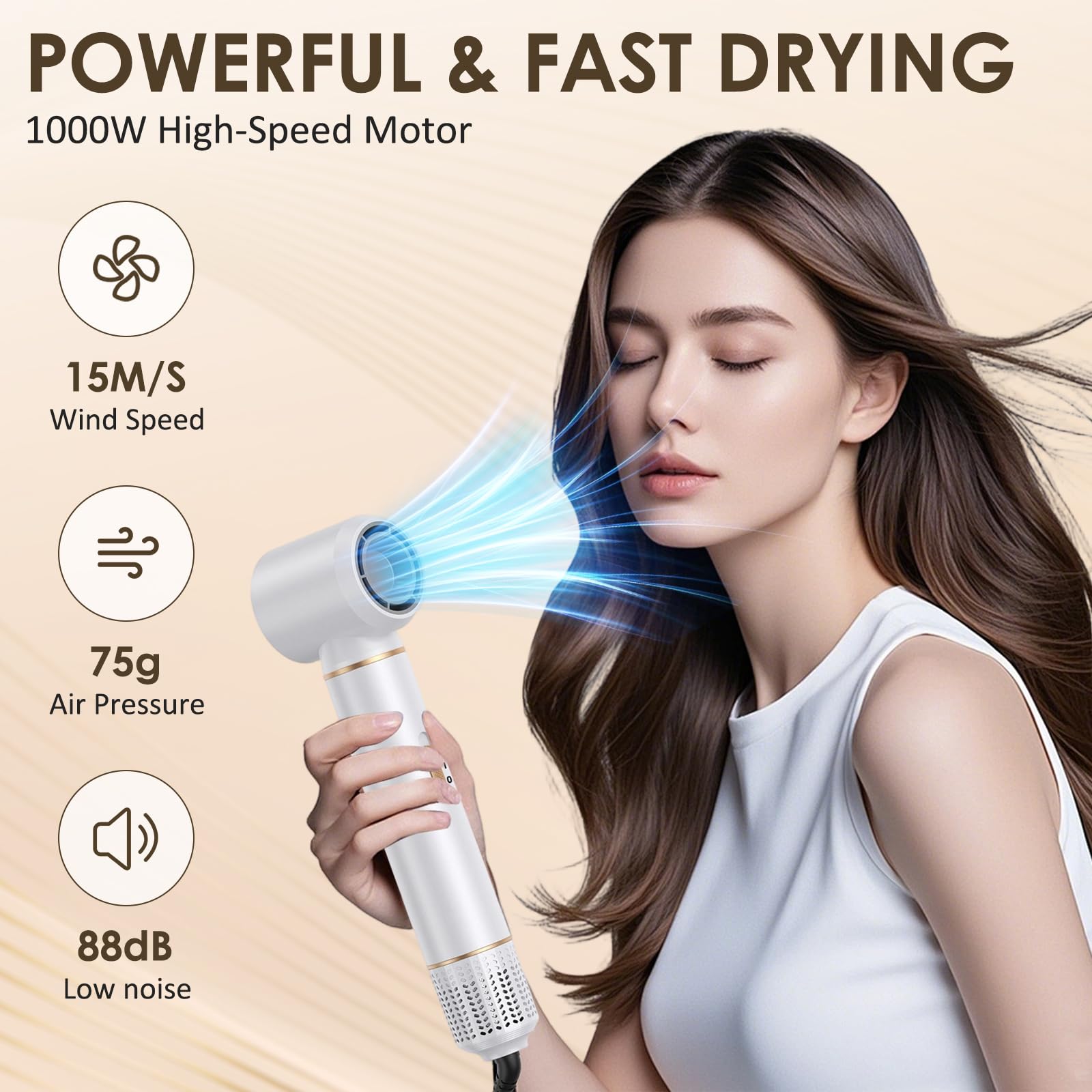 Asciugacapelli 5 in 1, Spazzola Asciugacapelli Multifunzione, Hair Styler set 1000W, Airbrush Air Styler, Spazzola Ad Aria Calda, Phon Capelli Per Asciugatura, Volume, Ricci