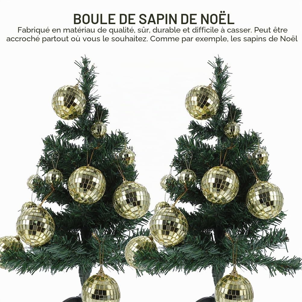 Abaodam Pièces Boules De Décoration De Sapin De Noël Disco d'or Boule Disco Dorée Boule à Facettes Suspendue Mini Disco Ornement De Boule De Noël Un Verre Accessoires Bal De