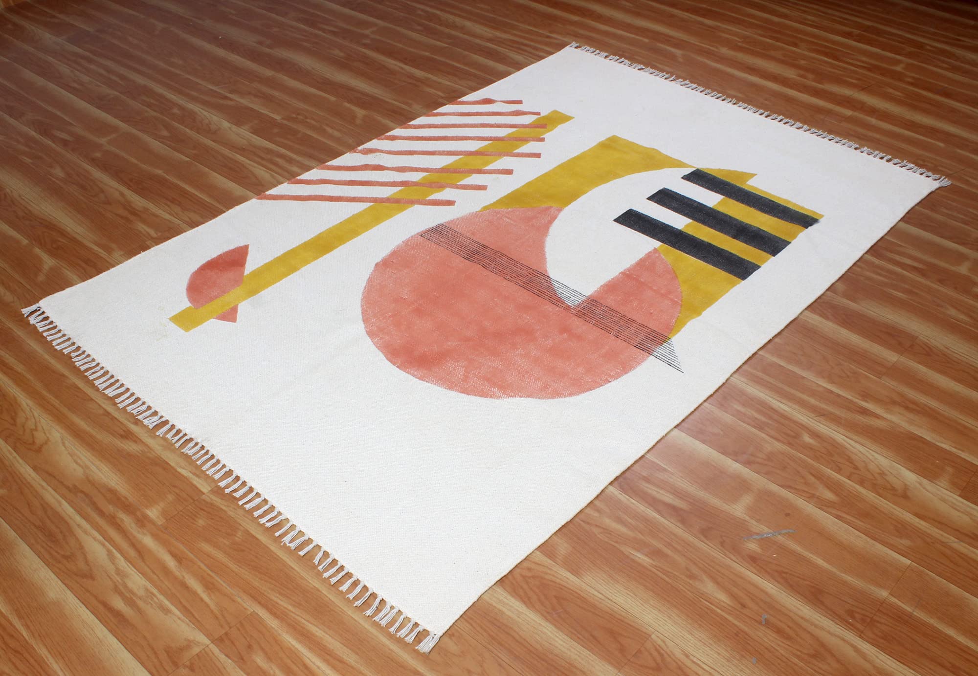 Tappeto da bagno fatto a mano, stile boho, tappeto da cucina bianco, facile da lavare, tappeto da bagno in cotone, tessuto bohemien per fattoria, nappe geometriche, camera da letto 90 x 90 cm