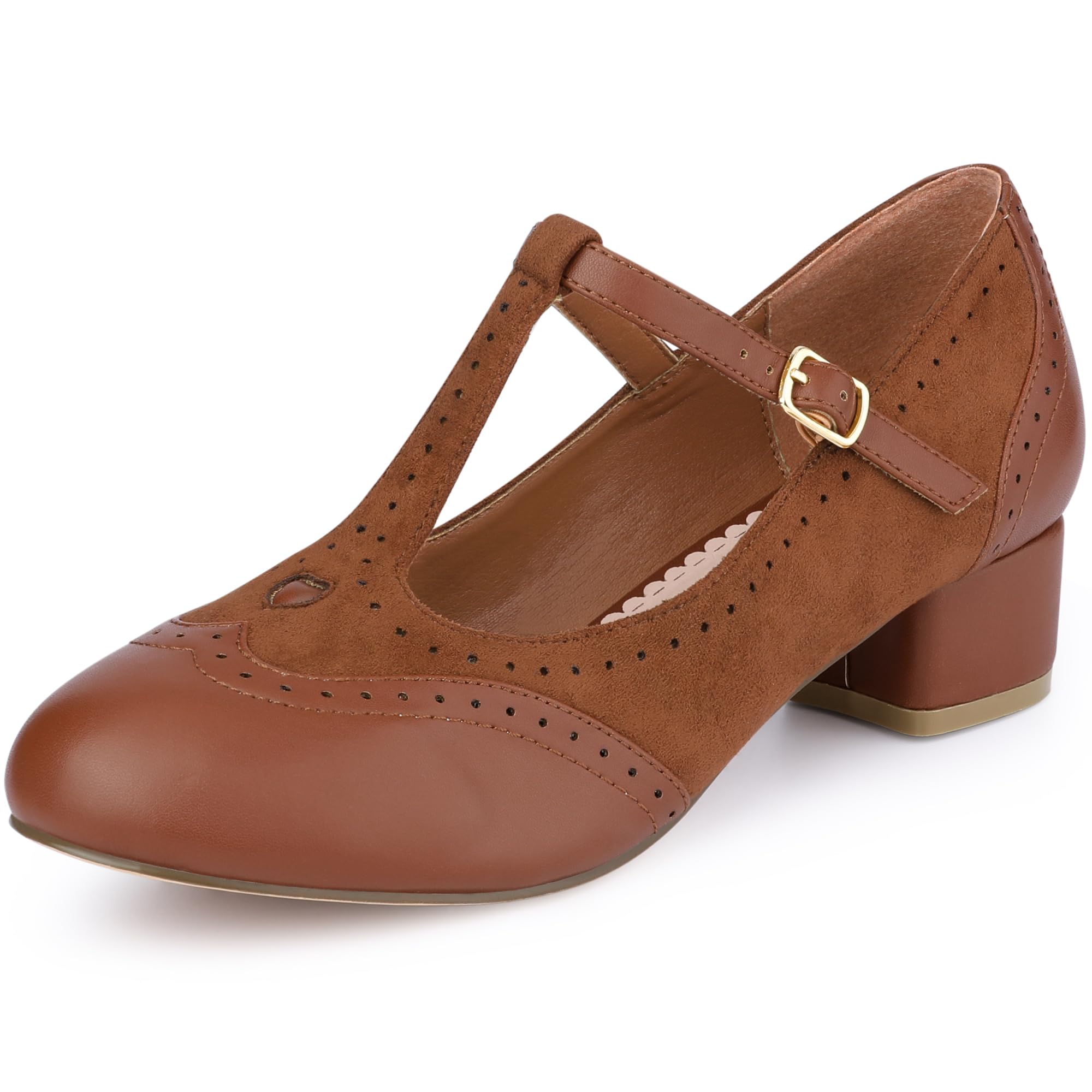 Allegra K Women's T-Strap Mary Jane Ankle Strap Block Heels Pumps