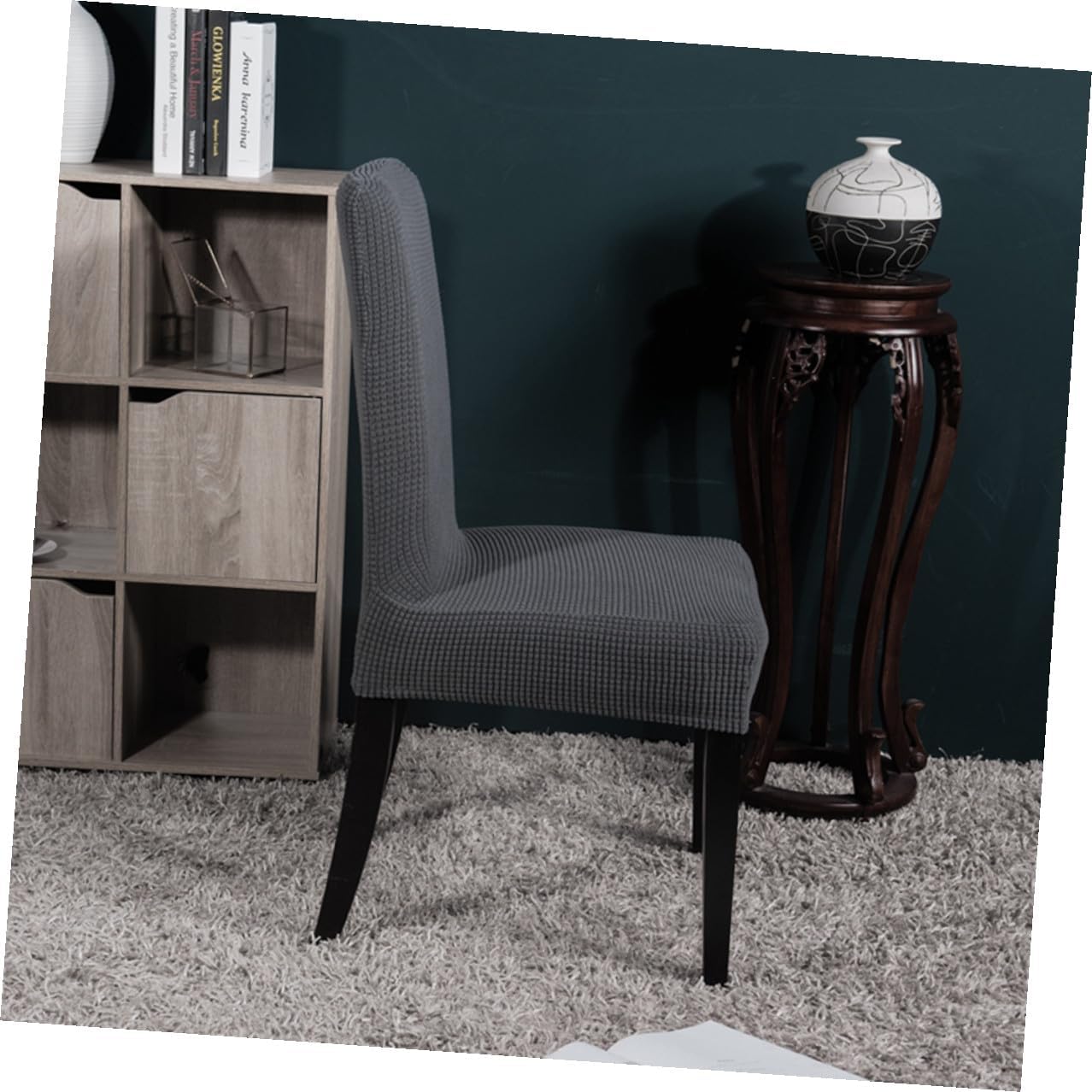 VALICLUD 6pcs Elastic Polyester Dining Chair Covers Stretchy Protective Seat Case Full Removable Slipcovers for Home Office Chairs Grey