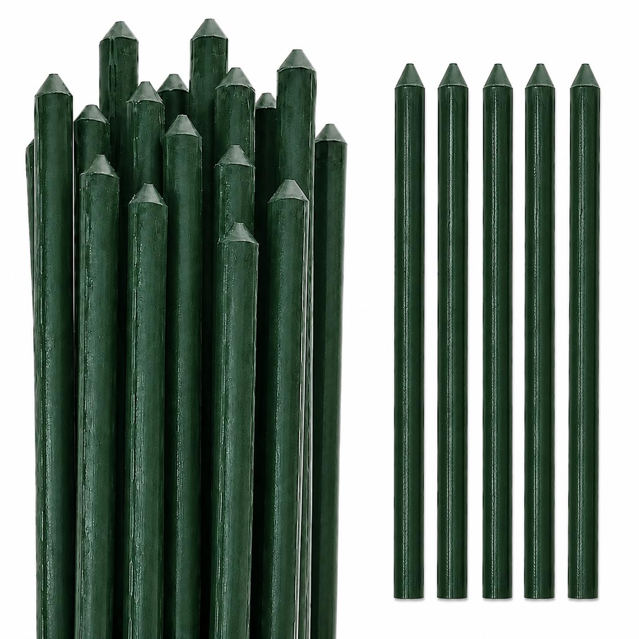 1.5m PVC-Coated Plant Support Poles, 11mm Thick – Rust-Resistant Garden Stakes for Climbing Plants, Tomatoes, Beans, Roses & Vegetables. Durable Green Plant Supports for Indoor & Outdoor Use (5 Pack)