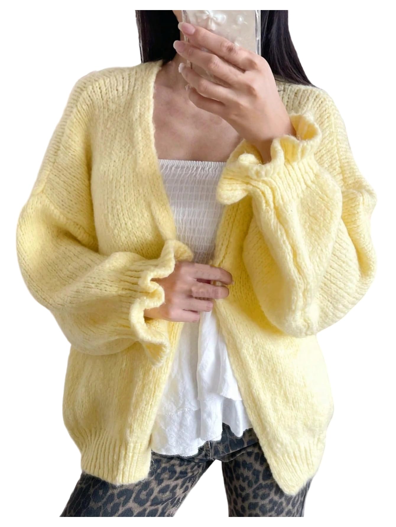 GORGLITTER Womens Open Front Chunky Cardigan Sweaters Long Sleeve Oversized Knitwear Tops