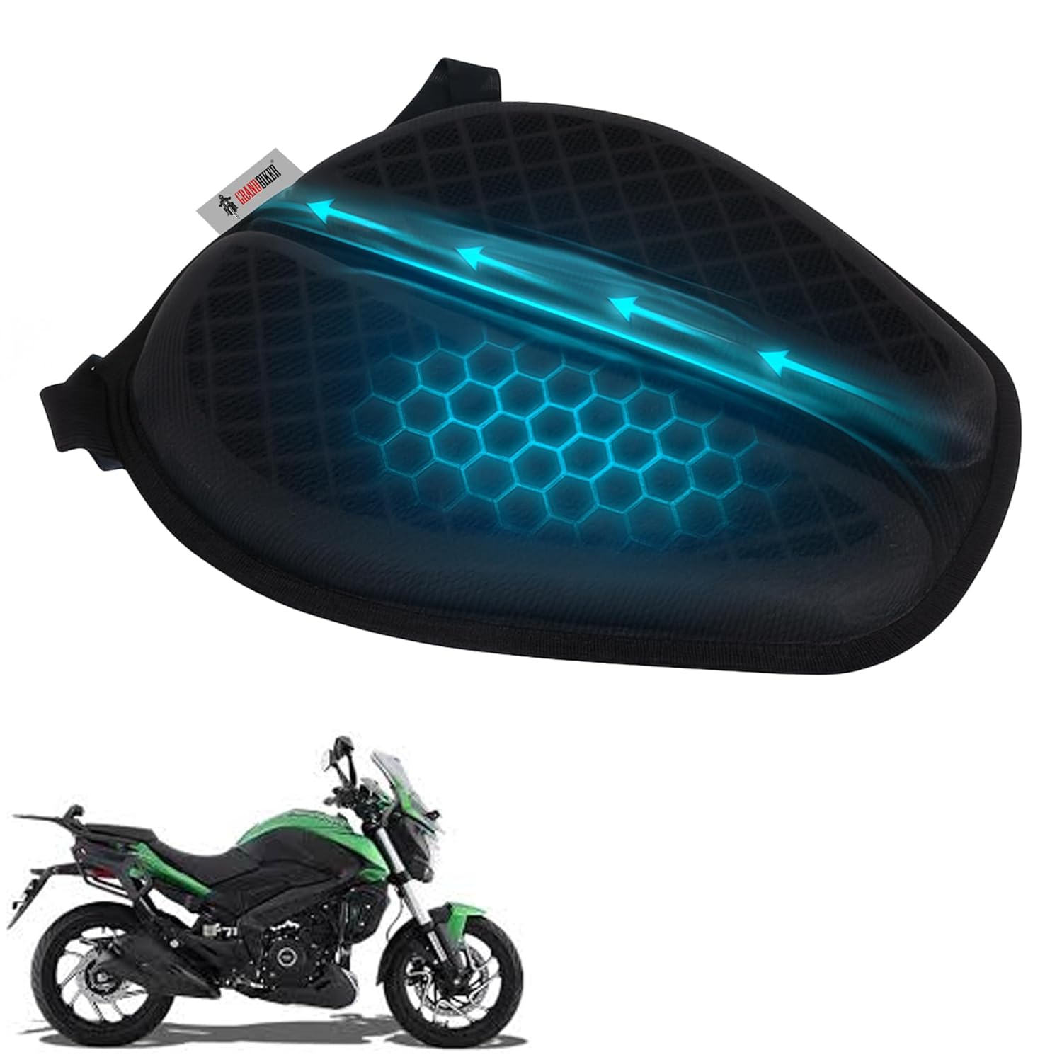 Grandbiker® Gel Air Seat Cushion | 3D Honeycomb Gel Structure Cover for Long Rides | Detachable Cover | Lumbar Support | Breathable | Durable Design for Dominar 400 Grandbiker® Gel Air Seat Cushion | 3D Honeycomb Gel Structure Cover for Long Rides | Detachable Cover | Lumbar Support | Breathable | Durable Design for Dominar 400
