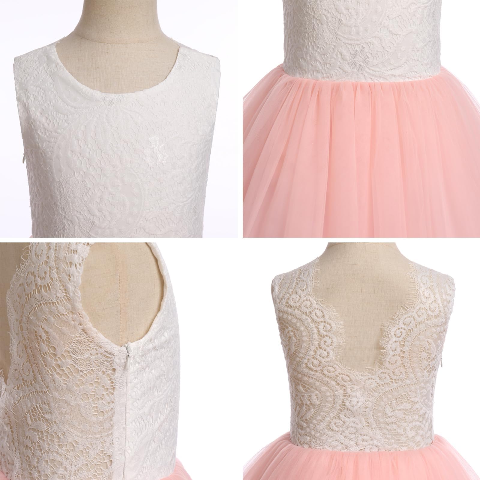 Odizli Robe de demoiselle d'honneur, en dentelle, dos nu, ligne A, en tulle, robe de mariage, première communion, fête, longue robe de soirée