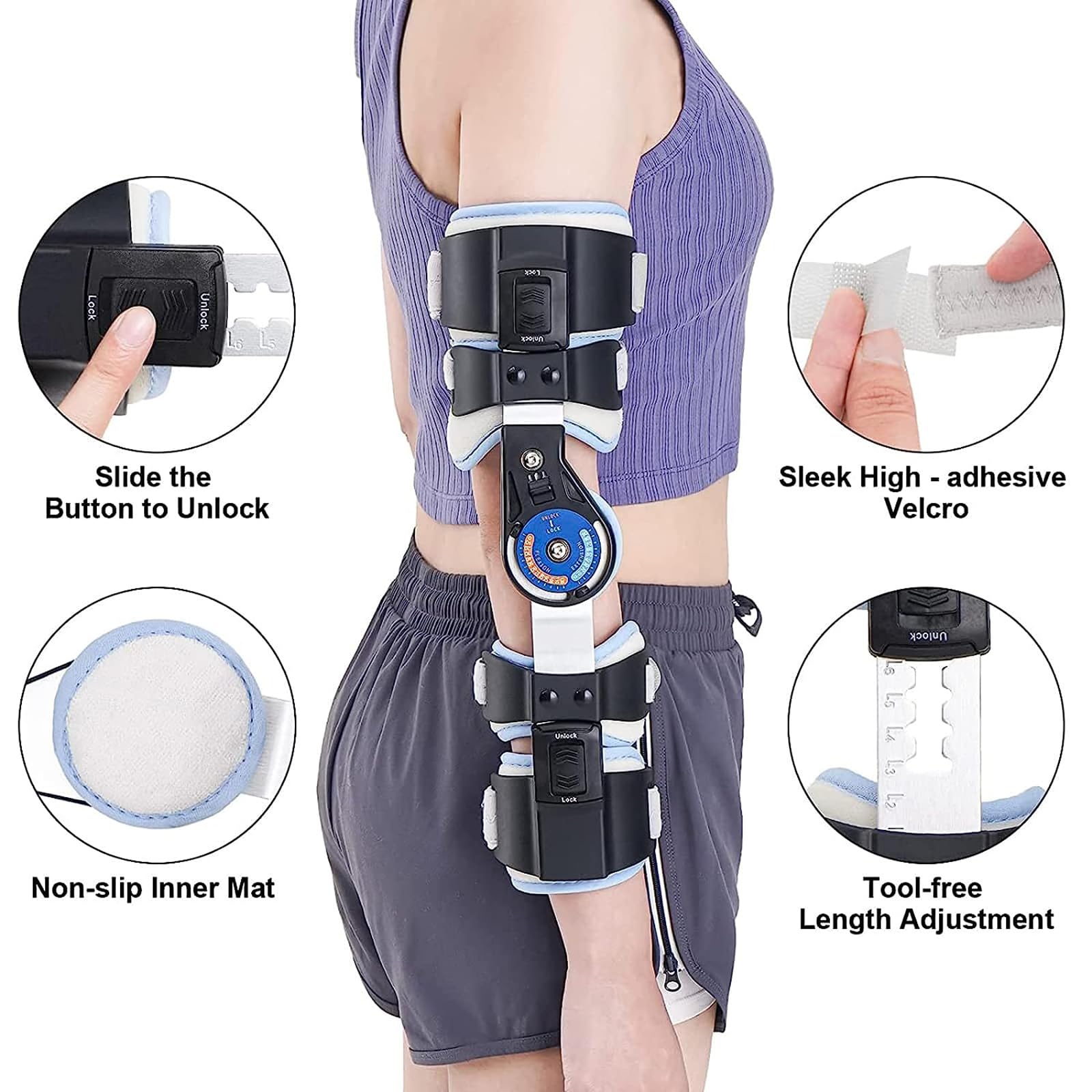 JOSBY Tutore per Gomito incernierato Regolabile per Braccio, tutore per Gomito Post operatorio con stabilizzatore dell'imbracatura per la Spalla, quadrante e Lunghezza di bloccaggio Regolabili