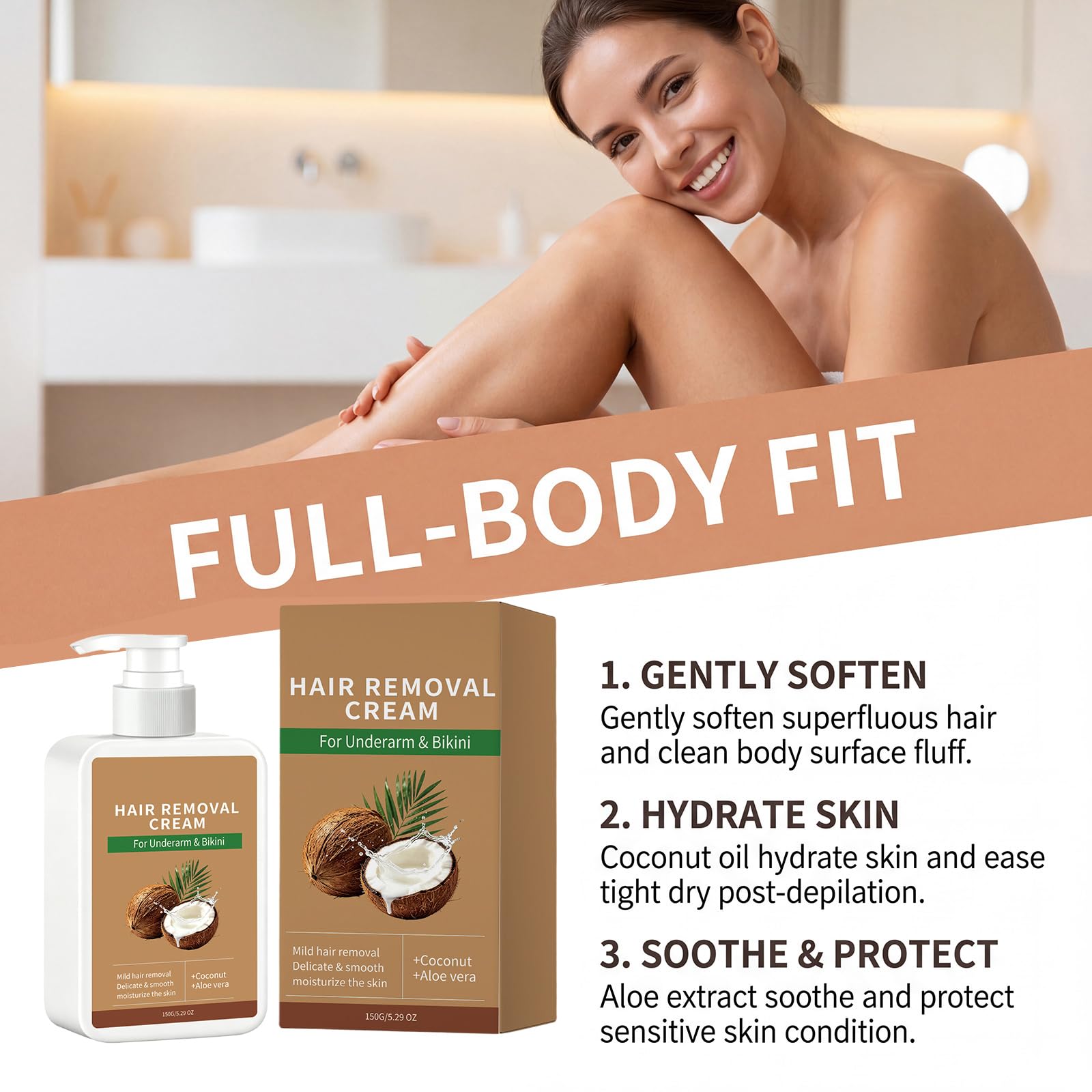 Crema depilatoria delicata e indolore per donne e uomini, a base di olio di cocco, per viso, labbro superiore, mento e guance. Adatto per pelli sensibili. Lascia la pelle (4 pezzi)