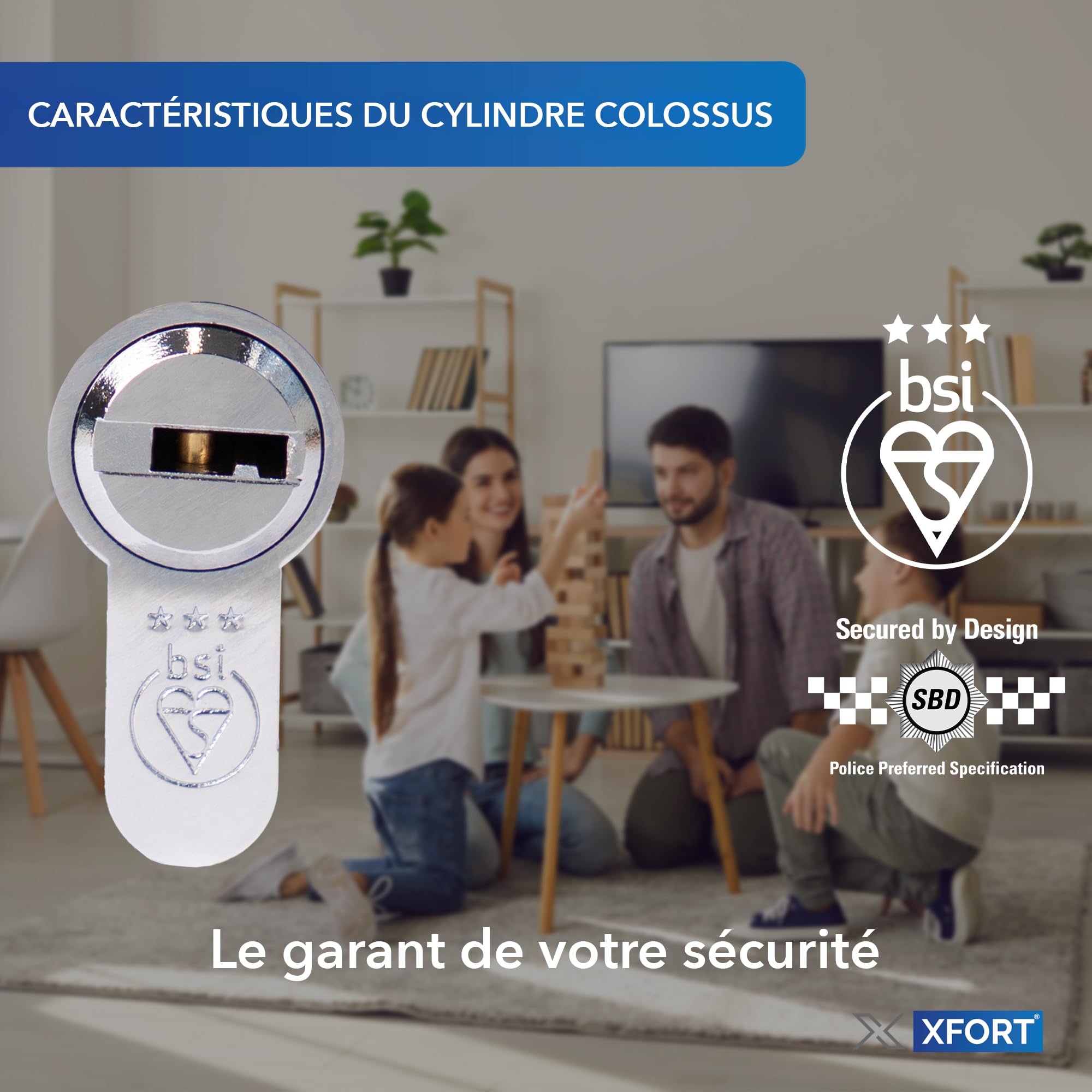 XFORT COLOSSUS | Cylindre avec Bouton Européen 3 Étoiles Chrome Poli 50EX/40T (90 mm), Barillet Anti-Casse de Norme TS007, Verrou de Porte d’Entrée uPVC.