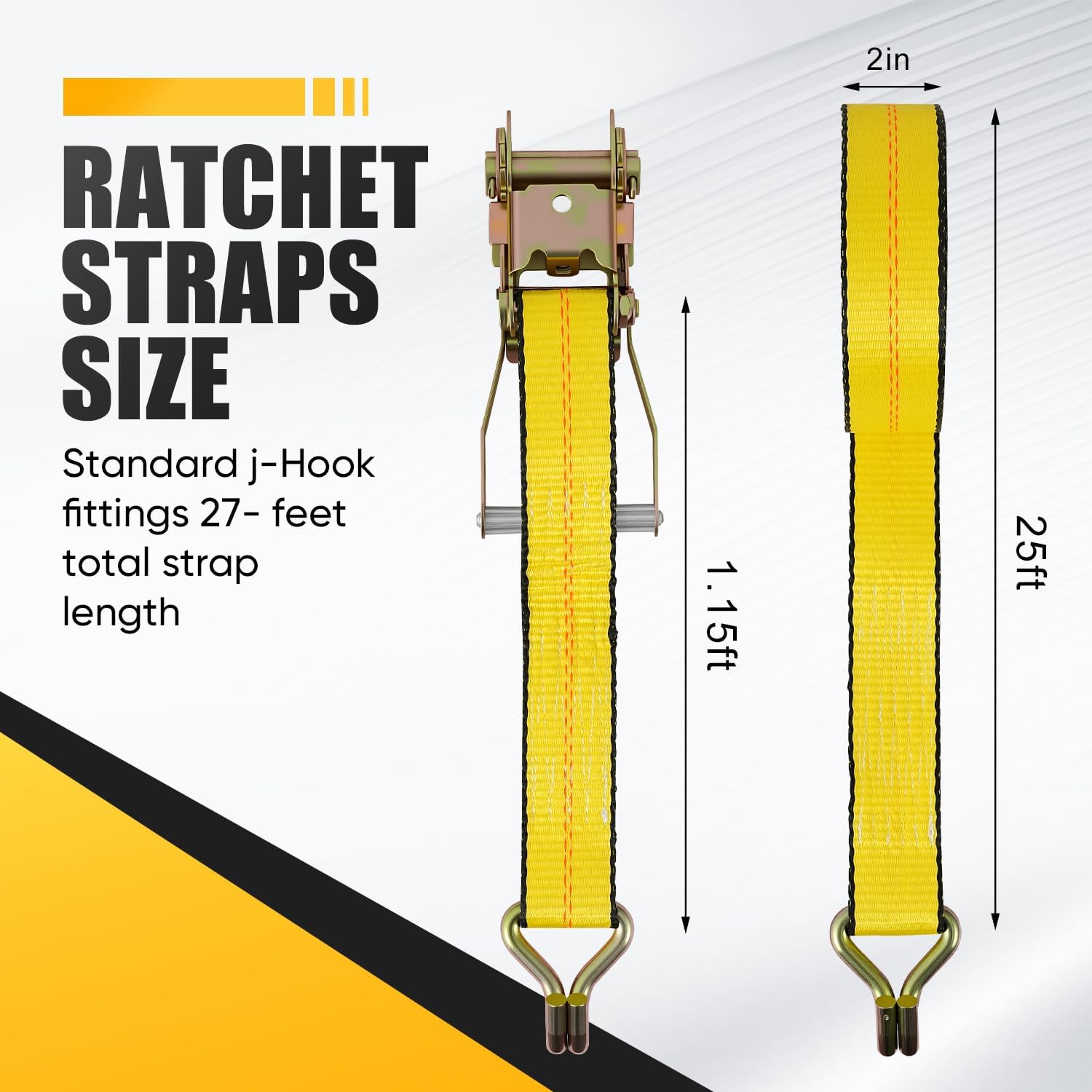 4 Pack 2" x27' Ratchet Strap Tie Down Straps 10000LB Break Strength J Hook Heavy Duty Cargo Ratchet Straps TieDowns 3,333LB Working Load Limit - Image 6