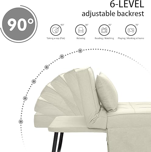 Miniatura 34 de Sofá cama estilo otomana plegable multifuncional 4 en 1, de lino transpirable, con silla convertible moderna de respaldo ajustable, para sala de
