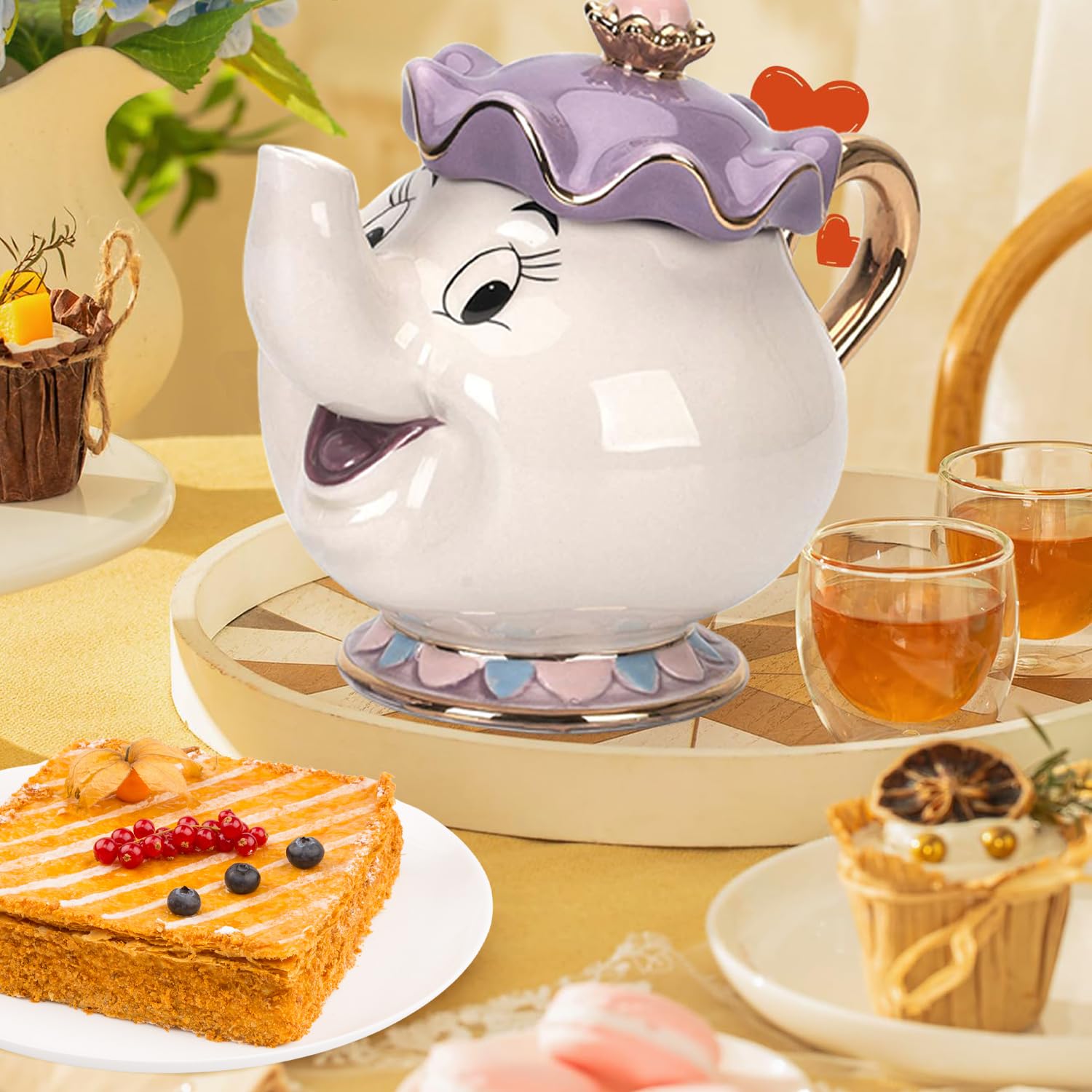 GZHaiTuoSi Mrs. Potts Teekanne, Porzellan-Teekanne mit Teesieb und Deckel, Die Schöne und das Biest, 540 ml, Weiß