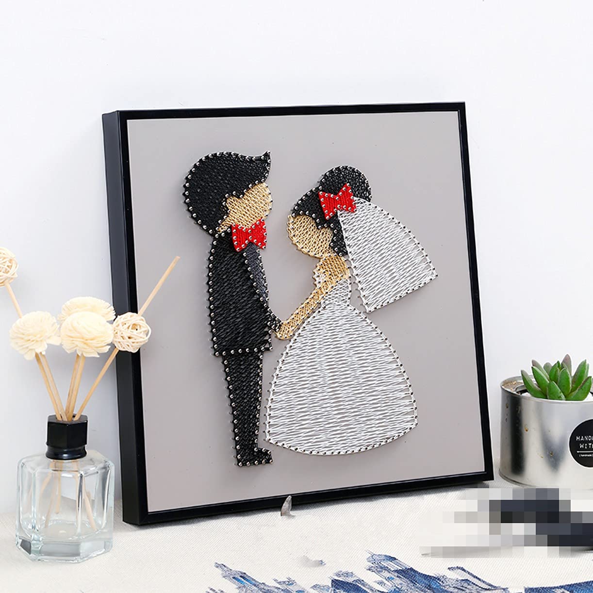 ZHONGJIUYUAN String Art Kit, DIY Bastelset für Erwachsene, für Anfänger bis Fortgeschrittene, Basteln Sie ein handgefertigtes Geschenk – Happy Weding, 30 x 30 cm