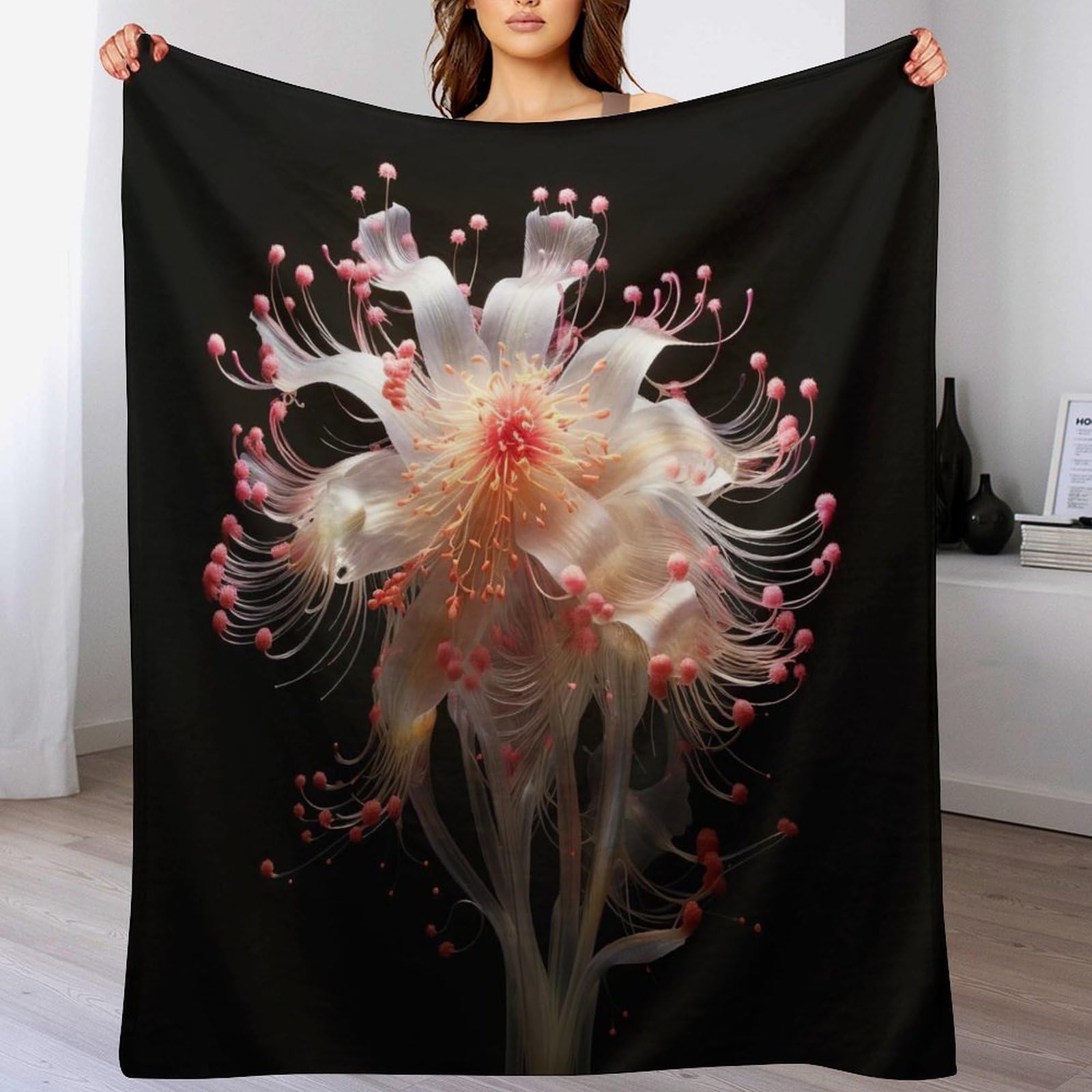Couverture canapé chaude en flannel douce à motif fleur pour salon et lit 150x200cm