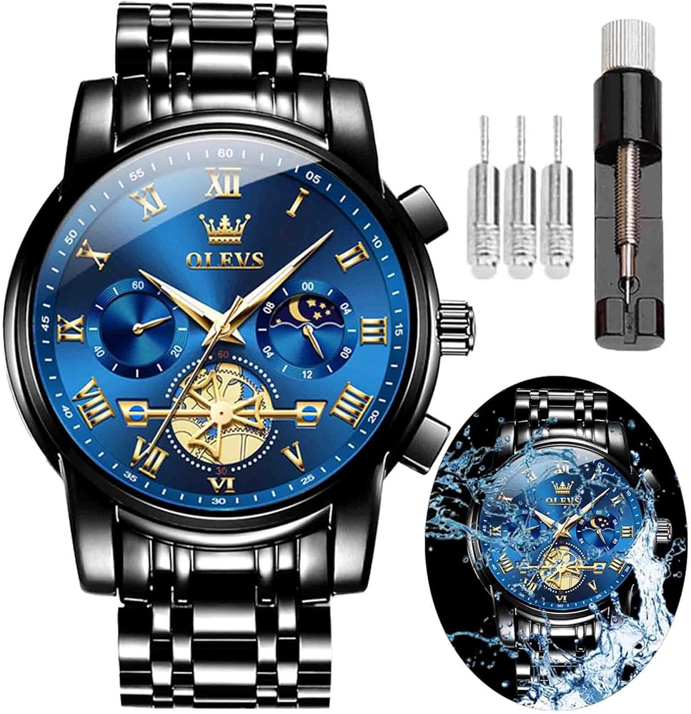 OLEVS Men's Watch Time Code Stainless Steel Strap Glow Waterproof Multi Functional Sub dial Business Dress Quartz Round