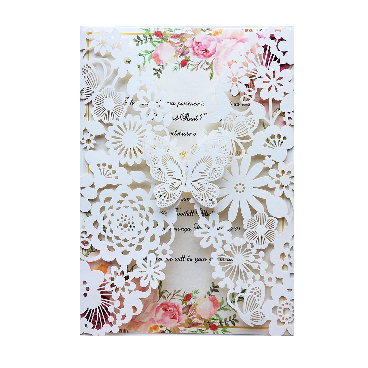 Hosmsua 5.12 x 7.3 Inches 20PCS Ivory Wedding Invitation Cards with Butterfly and Envelopes Laser Cut Lace Flora Invitation for Wedding Engagement Quinceanera Sweet 16 Birthday Party (Ivory)