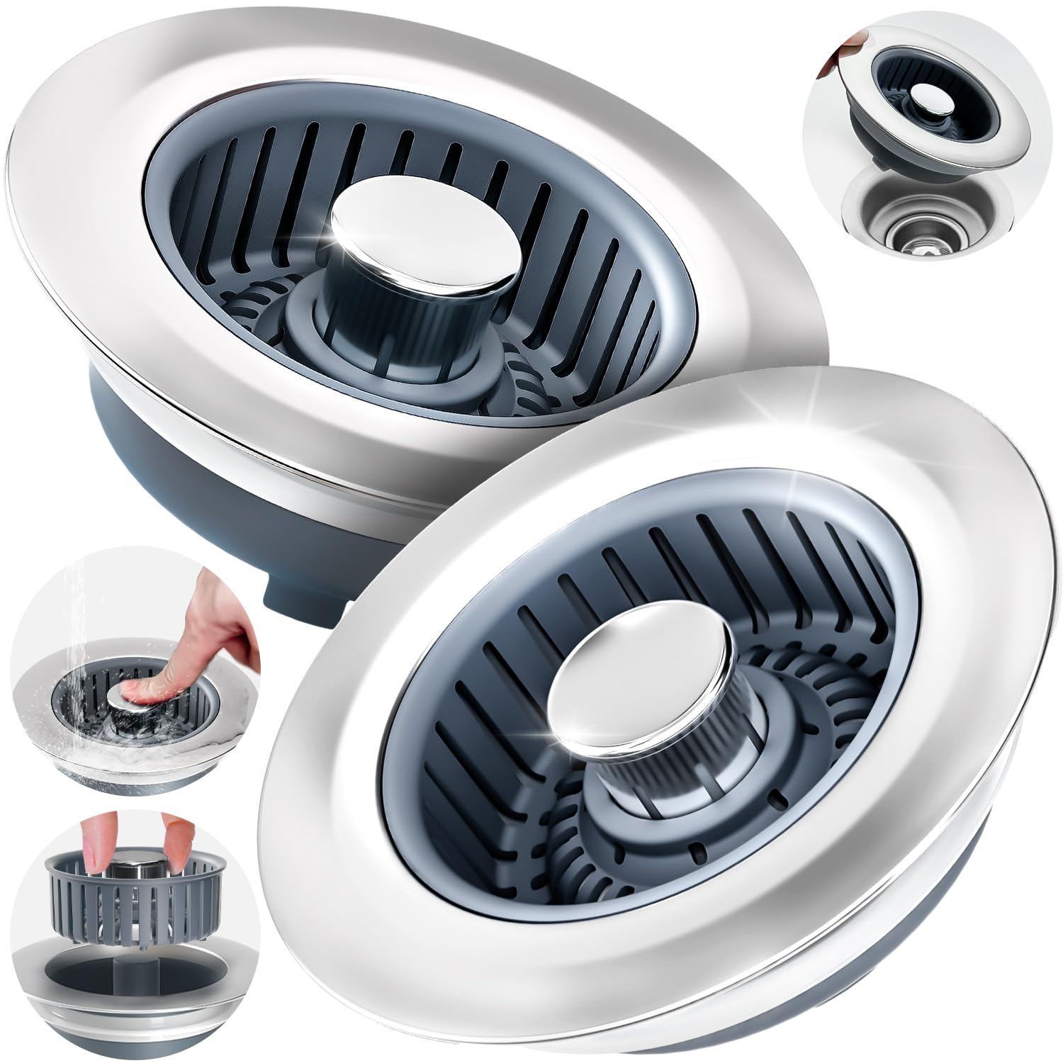 zaa 3 in 1 Kitchen Sink Drain Strainer Stopper Removable Basket Pop-Up