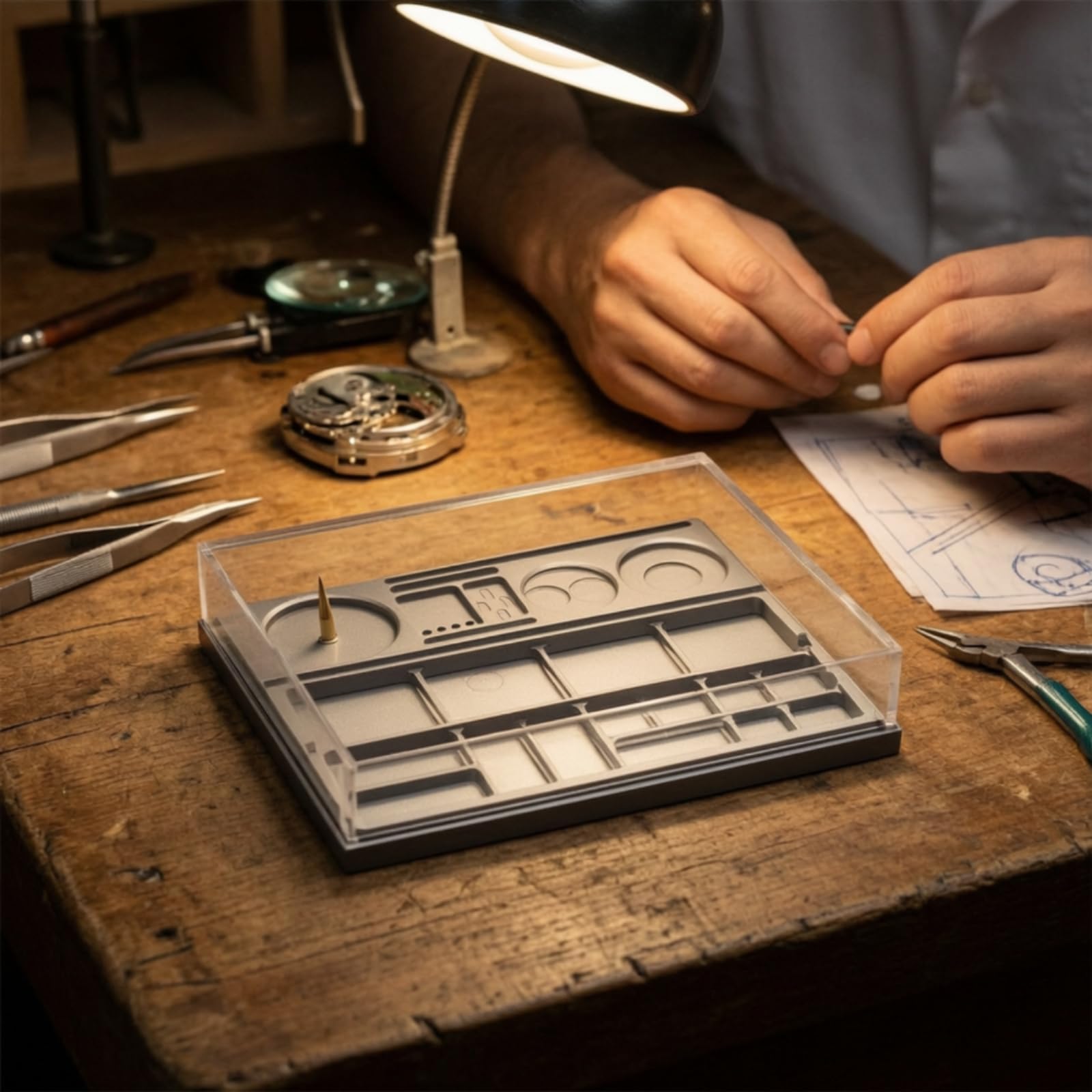 Gralara Scatola Portaoggetti in Acciaio Legato con Copertura in Acrilico Trasparente Vassoio con Coperchio Acrilico Facile per Hobbisti, Banco da Lavoro, B