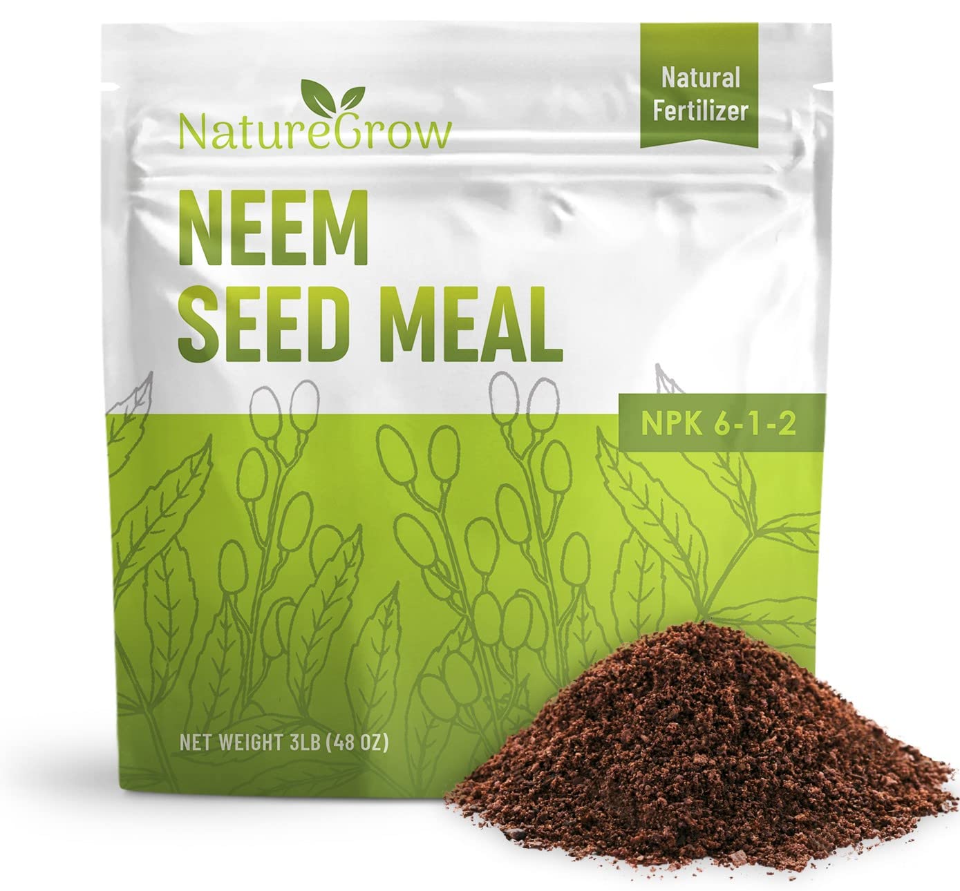NatureGrow Neem Seed Meal - Organic Fertilizer for Healthy Plant Growth and Soil Health 3LB