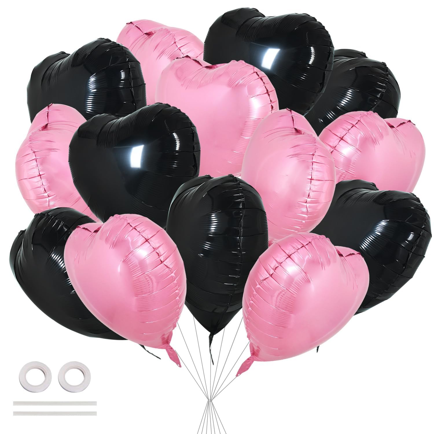 DecoGlee 30Pcs 18 Inch Pink Black Heart Balloons Valentine’s Day Heart Shape Foil Mylar Balloons Decoration for Romantic Valentine's Day Wedding Bridal Shower Anniversary Engagement Party Supplies — image 1