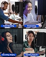 Vista 6 de Moukey - Protector de aislamiento de micrófono con filtro pop y soporte de mesa, protector de micrófono plegable con triple aislamiento de sonido