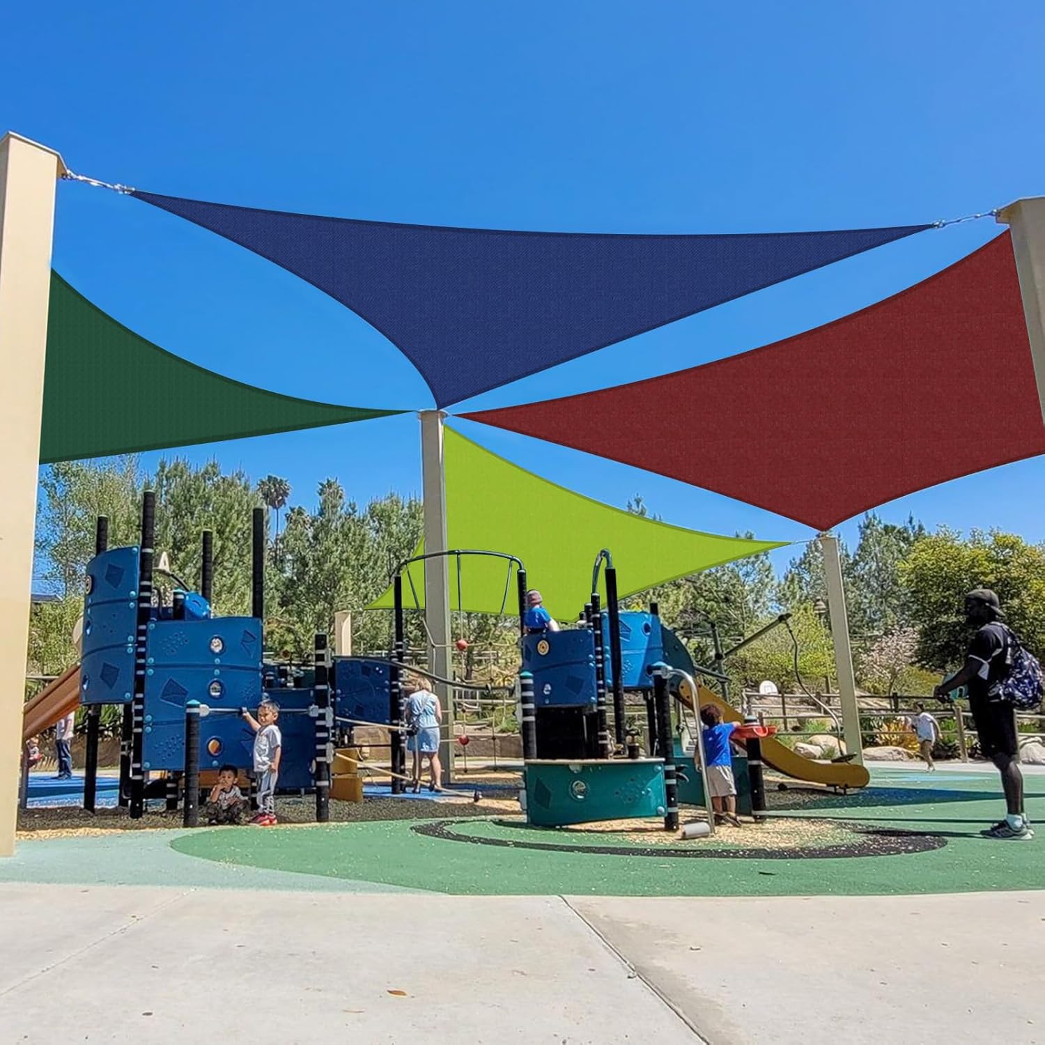 Terylene Waterproof Sun Shade Sail UV Blocker Sunshade Patio Equilateral Triangle Knitted 220 GSM Block Fabric Pergola Carport Awning 16'5''x 16'5''x 16'5'' in Color Dark Green