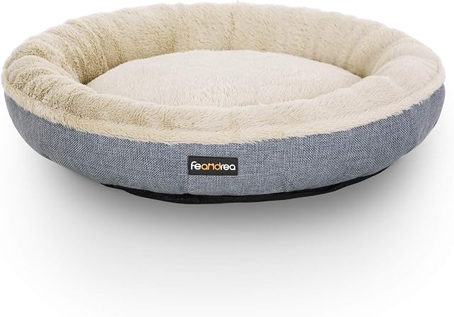 FEANDREA Dog Bed, Dog Sofa, Cat Bed, Donut Shape, Round, 65 cm Dia, Grey