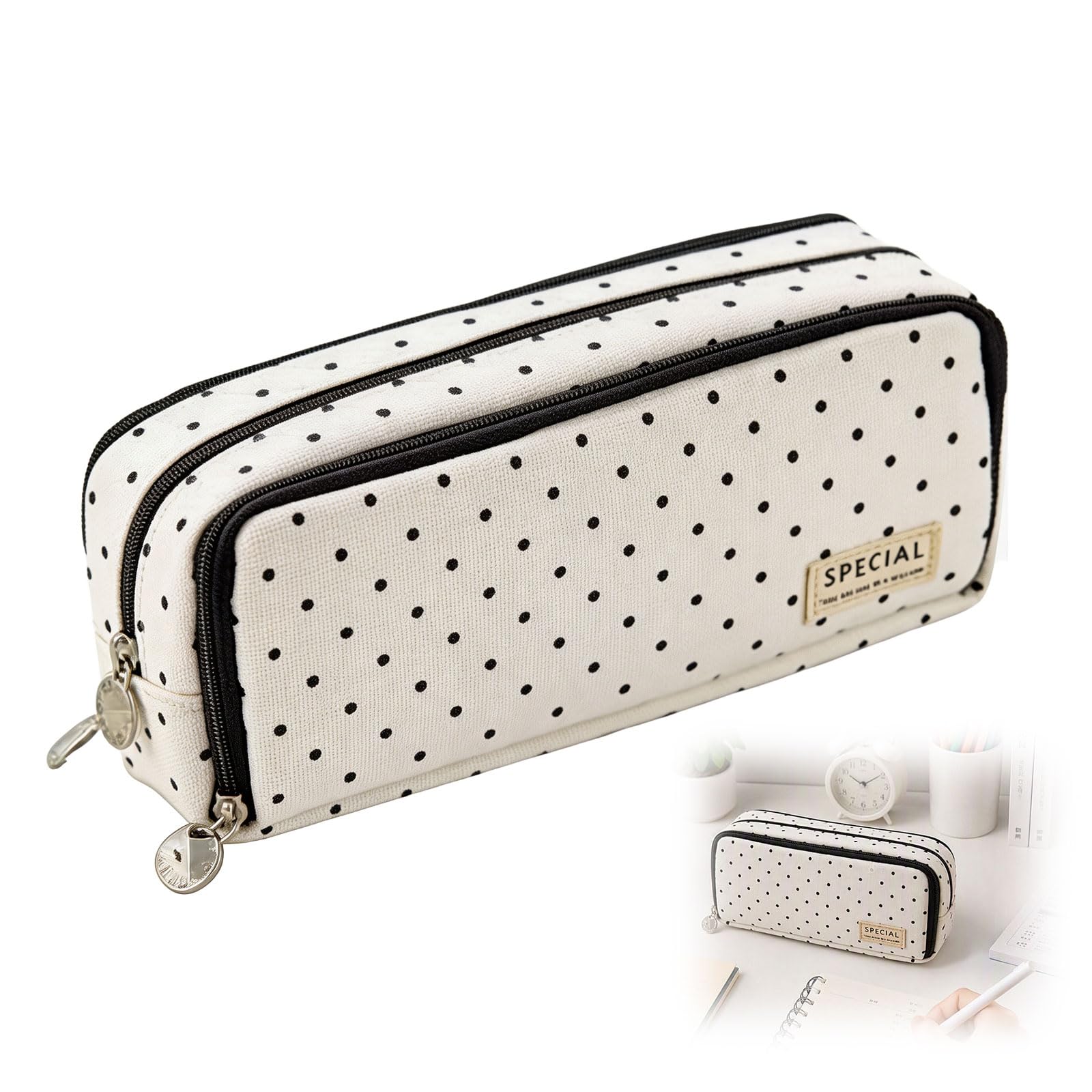 vimaz Polka Dot Pencil Case, Cute Pencilcase with Zip Closure