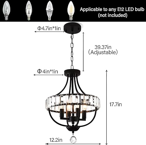 Miniatura 3 de PAPAYA Lámpara de araña de cristal para casa de campo, color negro, rústico, empotrada, para comedor, cocina, vestíbulo, pasillo, entrada,