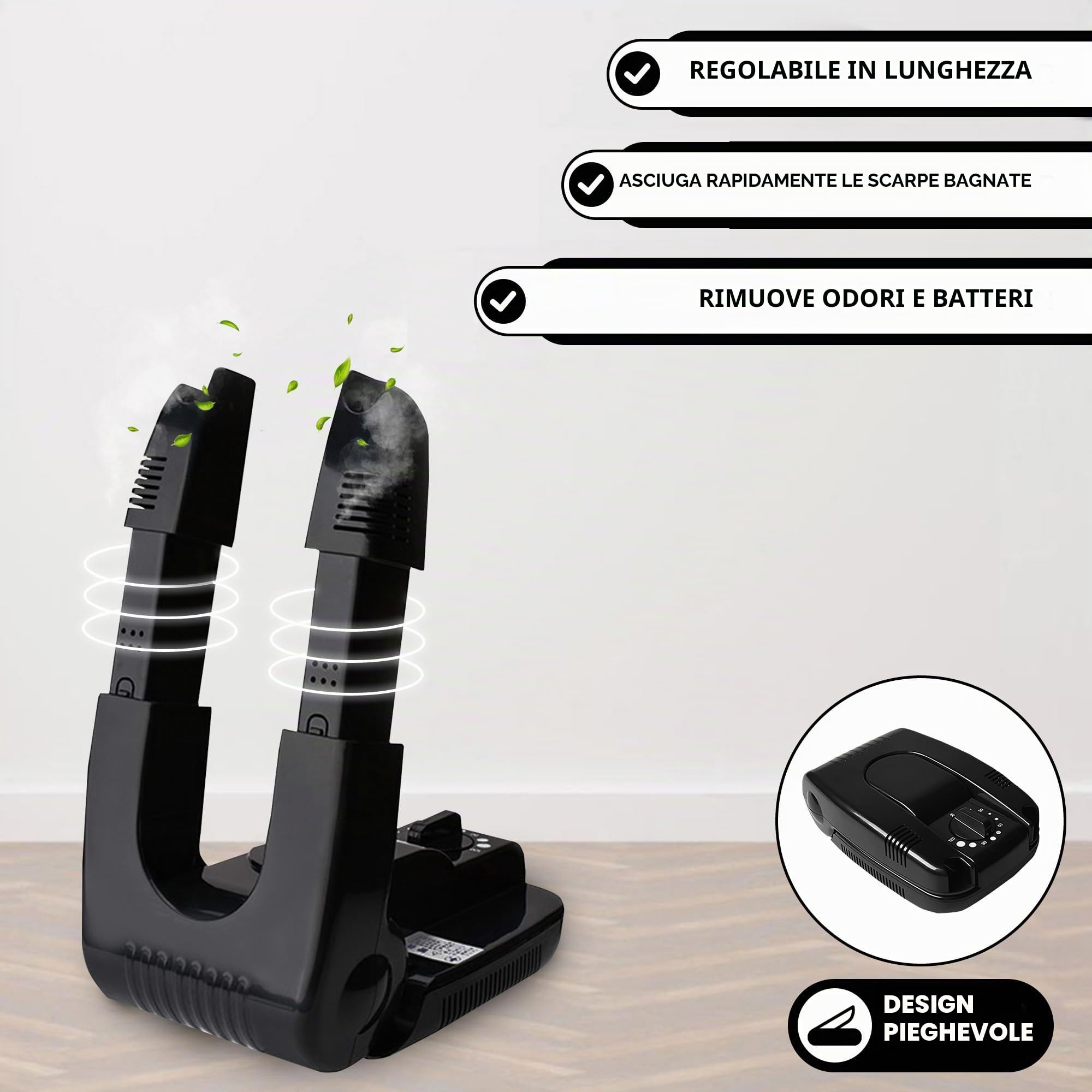 Vonia Ozone Asciugascarpe e Deodorante per Scarpe con timer - Mangia odori - Asciuga Scarpe- Scarpe fresche e pulite - Nero (Con Ozono)