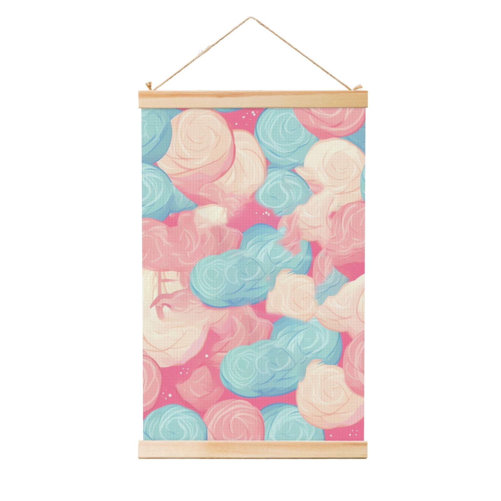 Cotton Candy Posters Wooden Shaft Hanging Poster Canvas Prints Scroll Wall Art Painting Vintage Wall Banner Modern Artwork Decor for Home Decor Ready to Hang 16"x24"