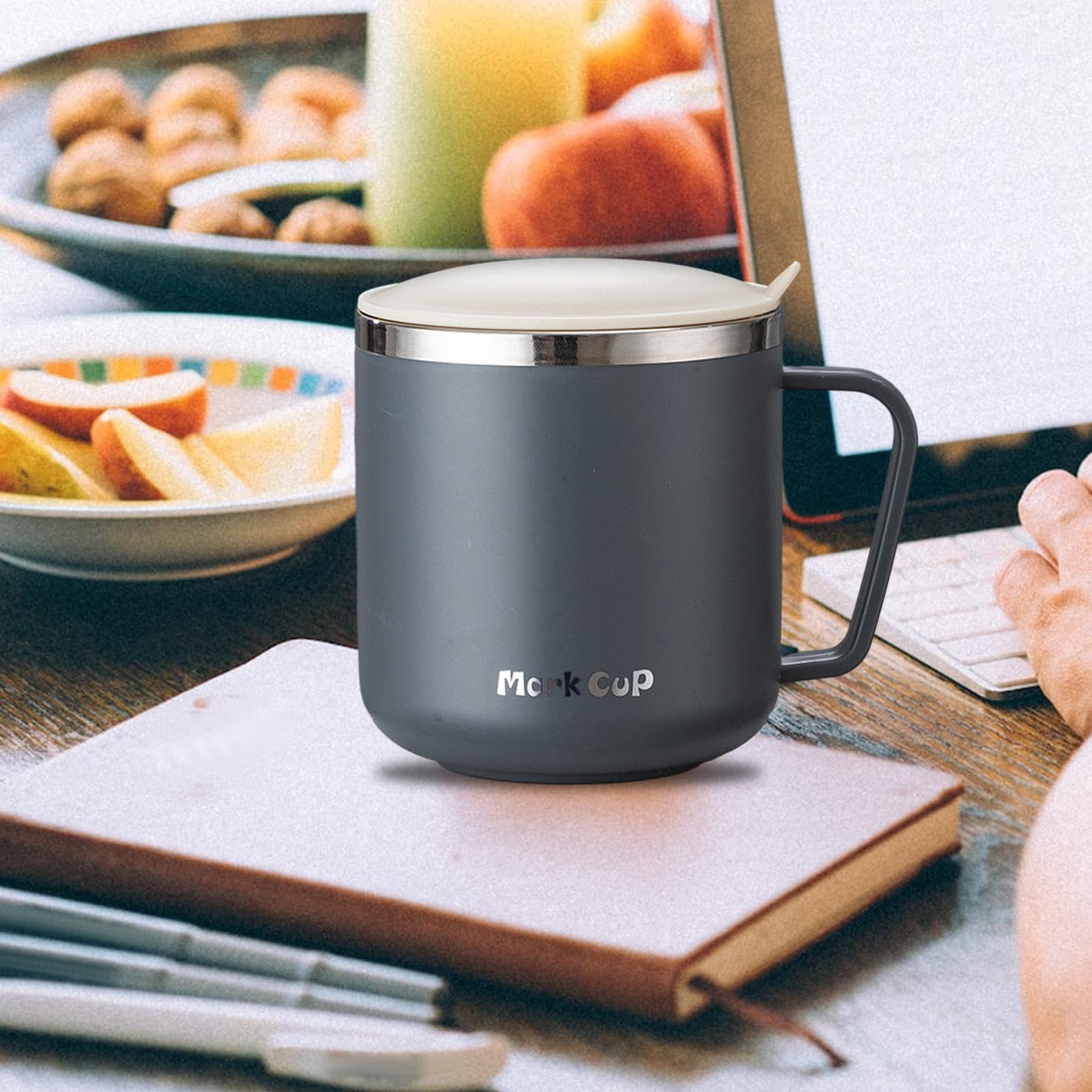 4 Tazas de Café Isotérmicas de Acero Inoxidable de 400 Ml, Anti-Quemaduras, con Tapa Y Asa, Ideales para Barbacoas Y Picnics.