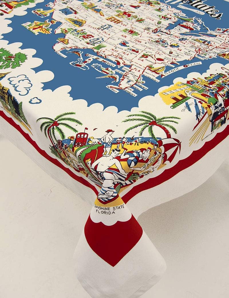 American Wonderland Cotton Tablecloth USA Map Staycation
