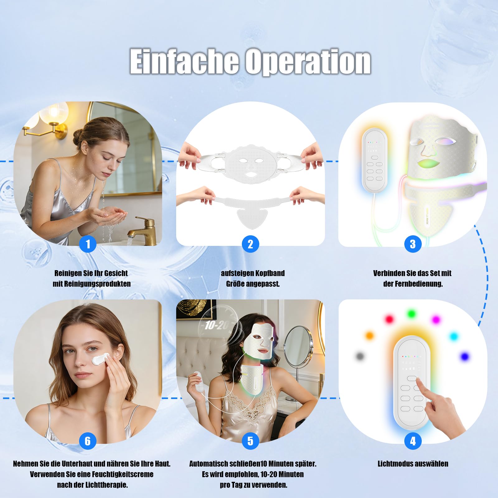Masque Neck Set LED Visage Professionnel 7 Couleurs – Luminothérapie Anti-Âge Anti-Acné, Stimulation Collagène 630nm, Soin Visage Rajeunissement Peau, Réduction Rides & Taches-Blanc