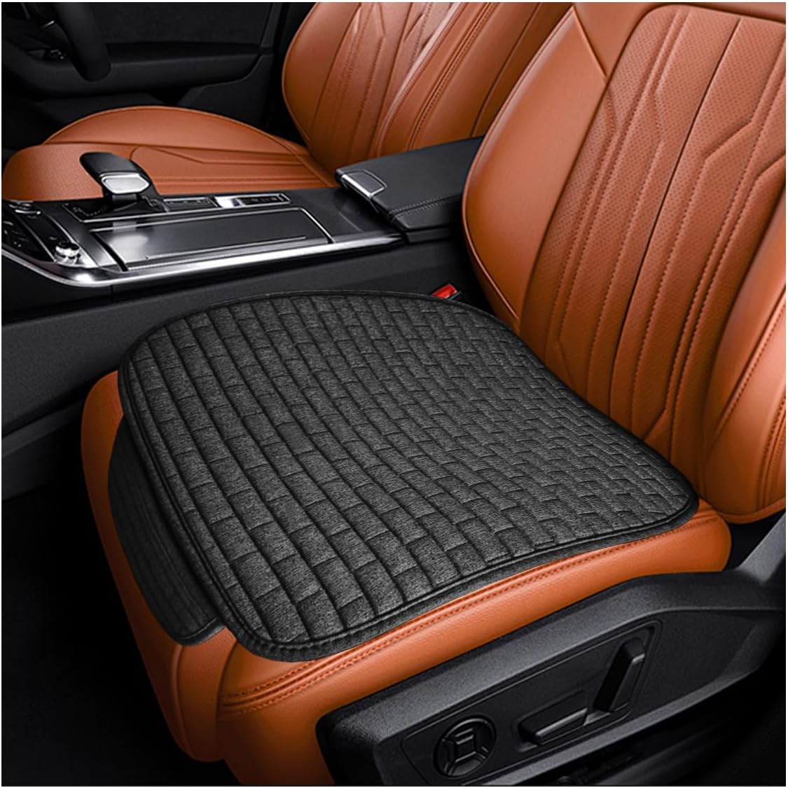 Car Rear Seat Cover, Comfortable Linen Automotive Seat Pad with Storage Pocket, Anti-Slip Breathable Vehicle Seats Protection Mat, Universal Car Bench Seats Pad for SUV, Truck (Black-L)