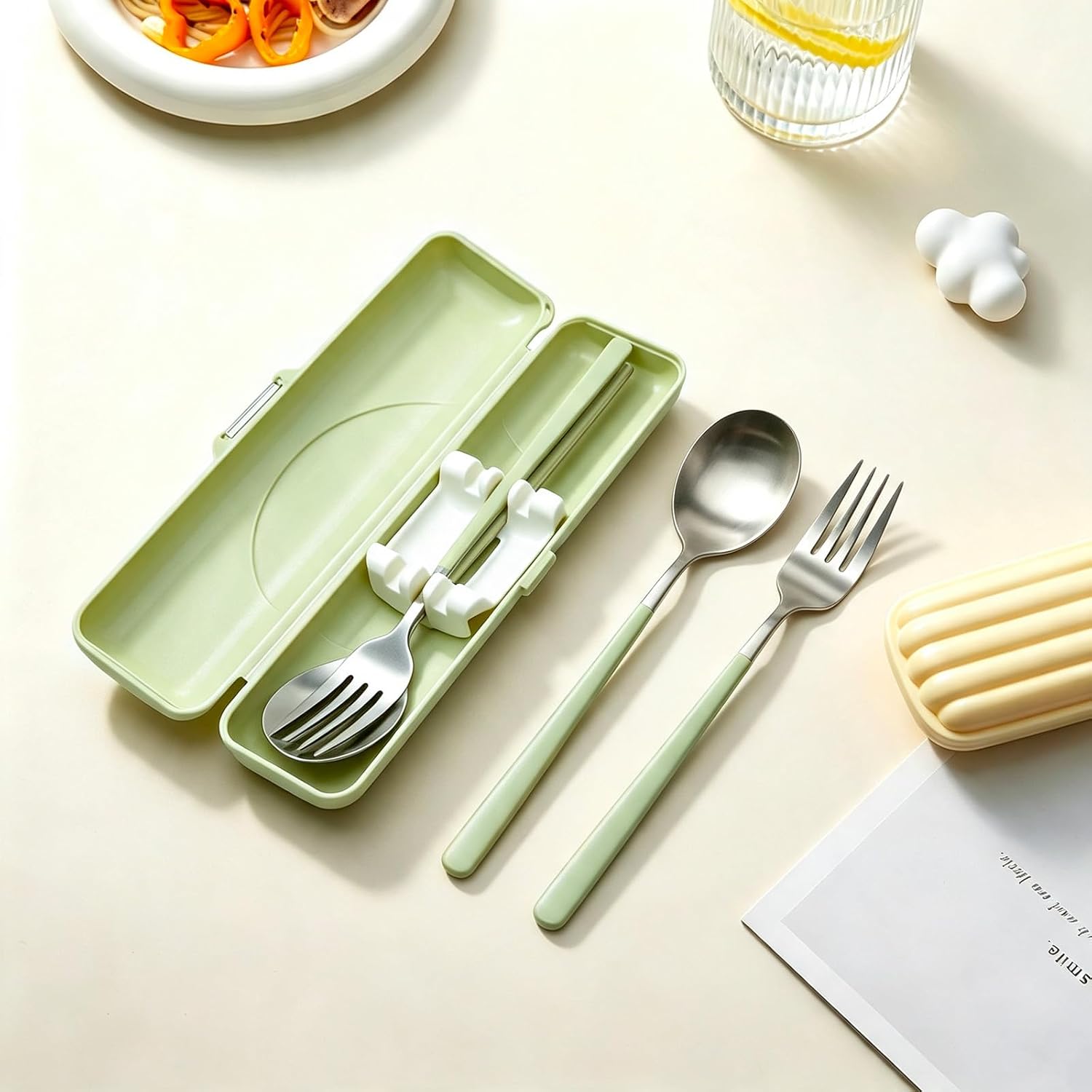 VANRA Stainless Steel Travel Utensils with Case for Office Lunch 2pcs Green