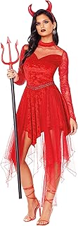 Adult Devious Devil Costume | Adult Devil Outfit | Red Devil Dress with Horns | Devil Dress Costume