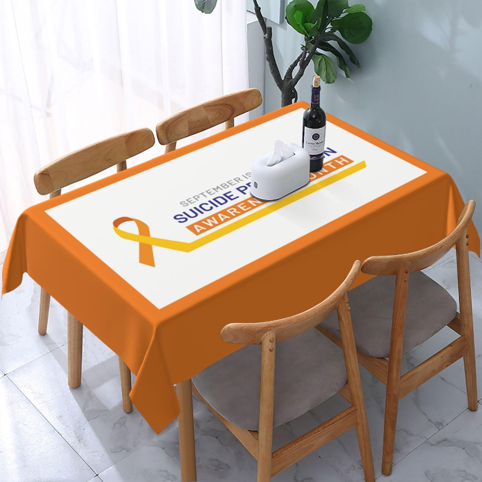 JunHeArt Suicide Prevention Month Tablecloth Rectangle Table Cover Washable Table Cloths Decor For Kitchen 54" X 72"