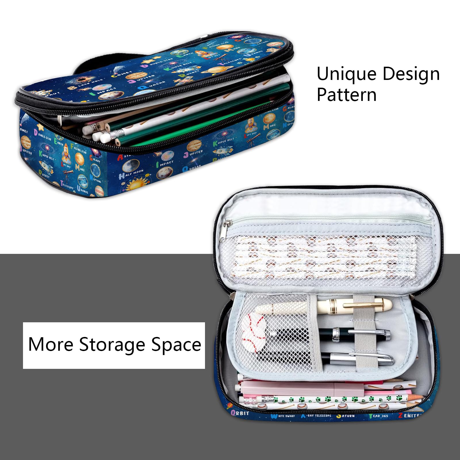 Estuche para lápices espacial, caja de lápices de astronauta para niños, bolsa de bolígrafo Galaxy de gran capacidad con compartimentos con cremallera para la escuela y la oficina