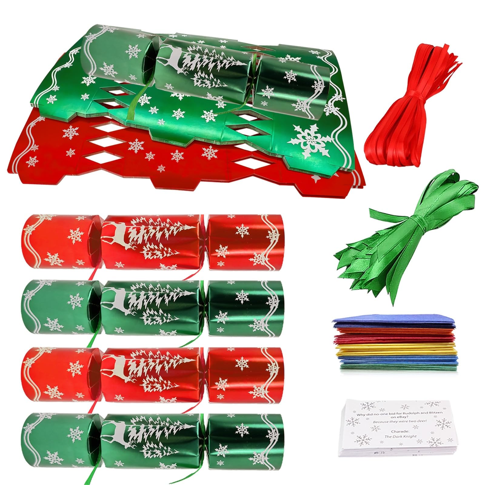 Make Your Own Christmas Crackers Kit Decorations,32 Packs No Snap Green Red Foil Snowflake Gift Boxes Diy Christmas Crackers Bulk with Hats Jokes,Luxury Xmas Party Cracker Making Kit for Kids Adults — image 1