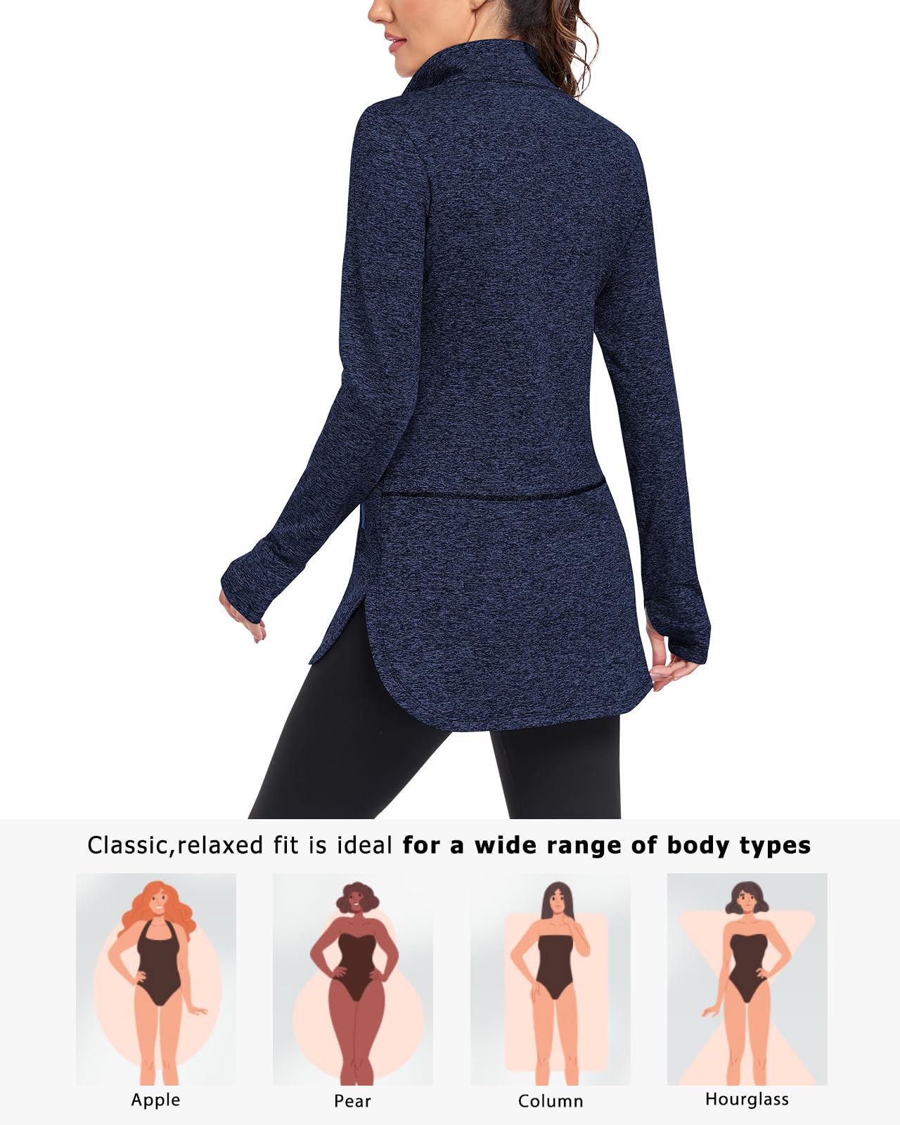 Soneven Fleecepullover Damen Sport Thermo Sweatshirt Winter Laufshirt Langarm Funktionsshirt 1/4 Zip mit Daumenloch Taschen Fleece Sportshirt Lang Outdoor Wandern