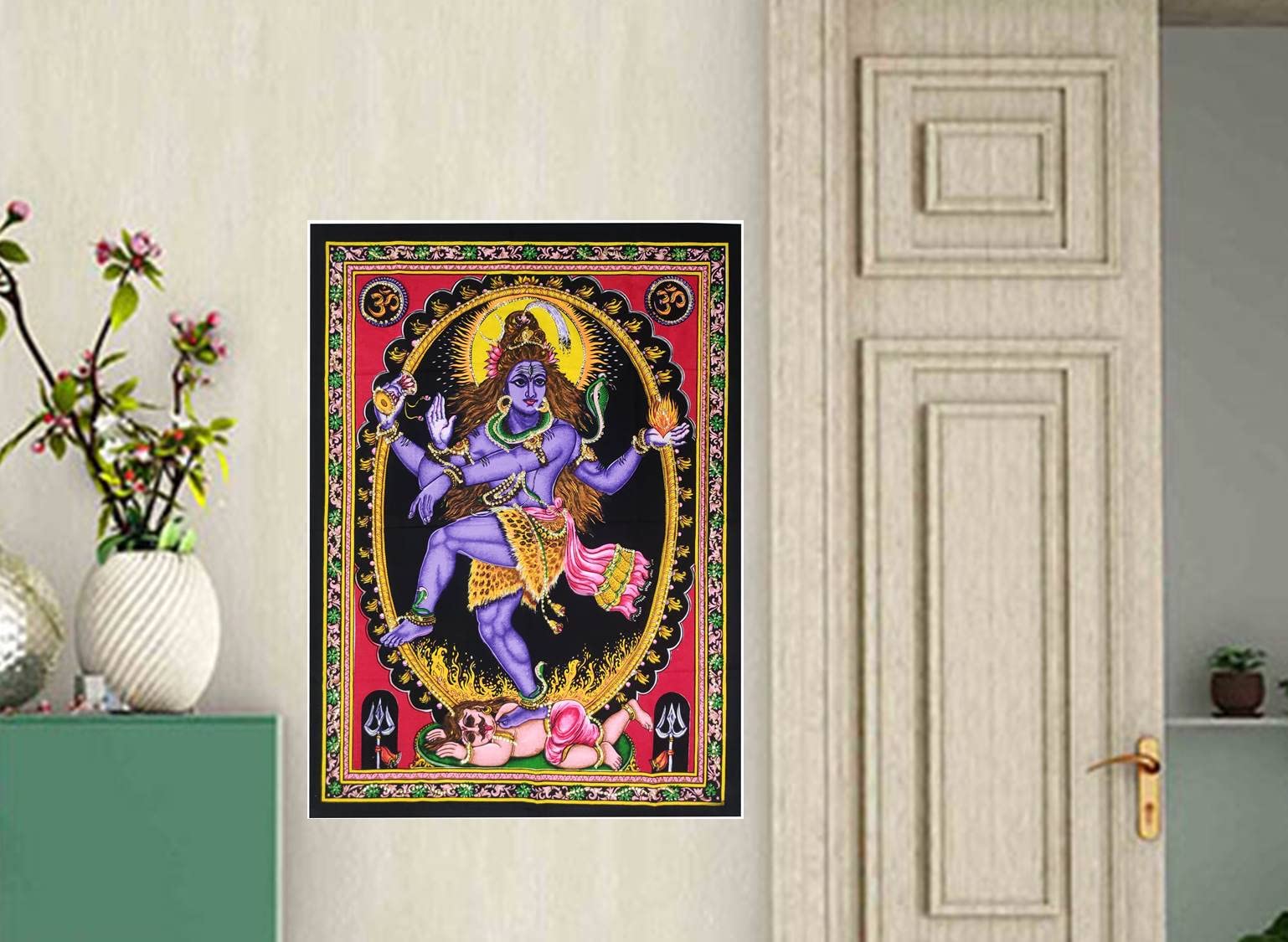 Poster Murale In Cotone Purpledip 101x76 Cm | Arazzo Spirituale Om Aum Hare Rama Hare Krishna, Senza Cornice, Stampa Bicromia, Ideale Per Meditazione