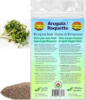 Arugula Microgreen Seeds | Roquette Graines de Micropousses | Certified Organic & Non-GMO | Net Wt. 250 Grams (approx. 148,000 seeds) | High Germination Rate | Product of Canada
