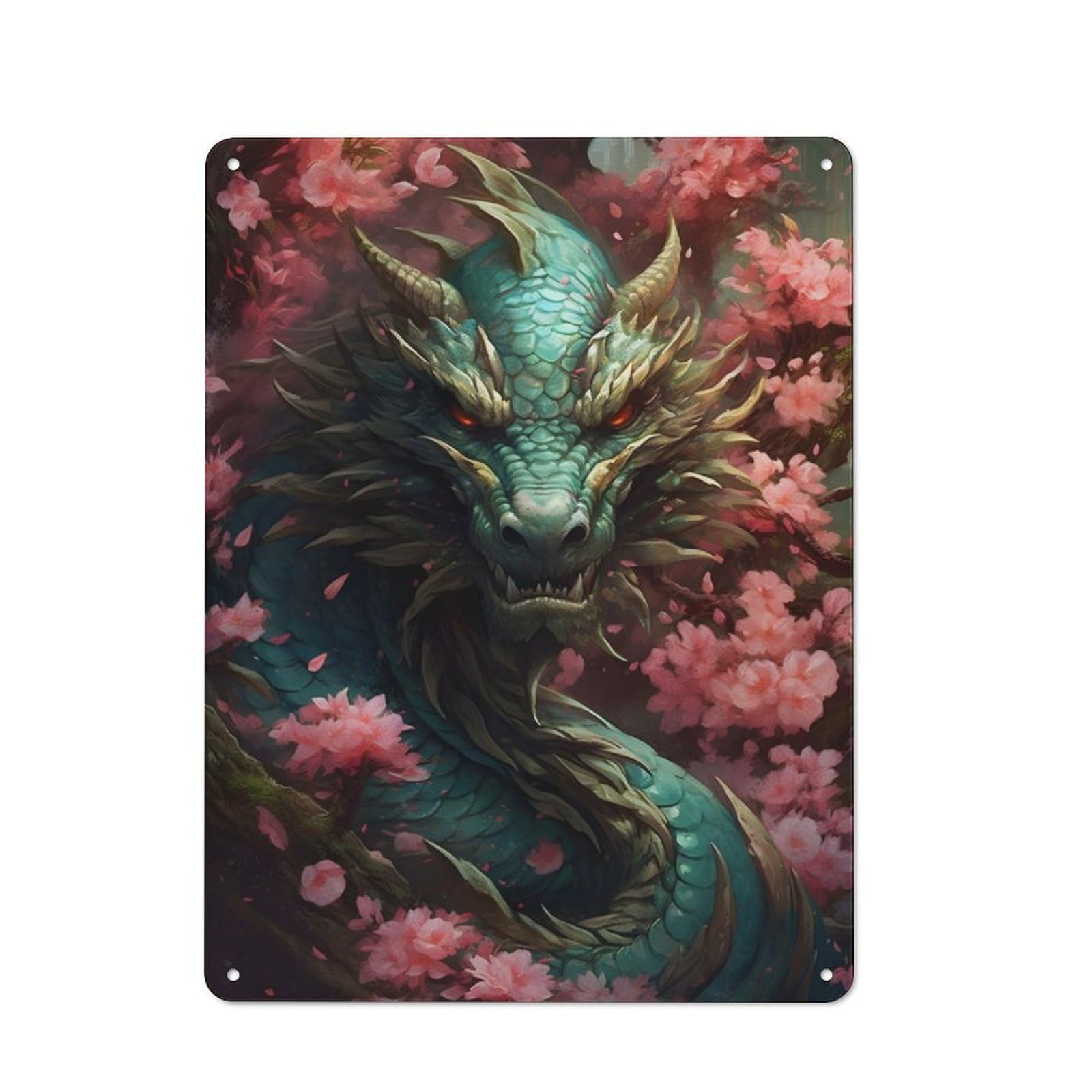 Junmoney Cherry Blossom Dragon Retro-Style Tin Sign 40X30cm For Dining Room Or Kitchen, For Kitchen Wall Decor Lovers
