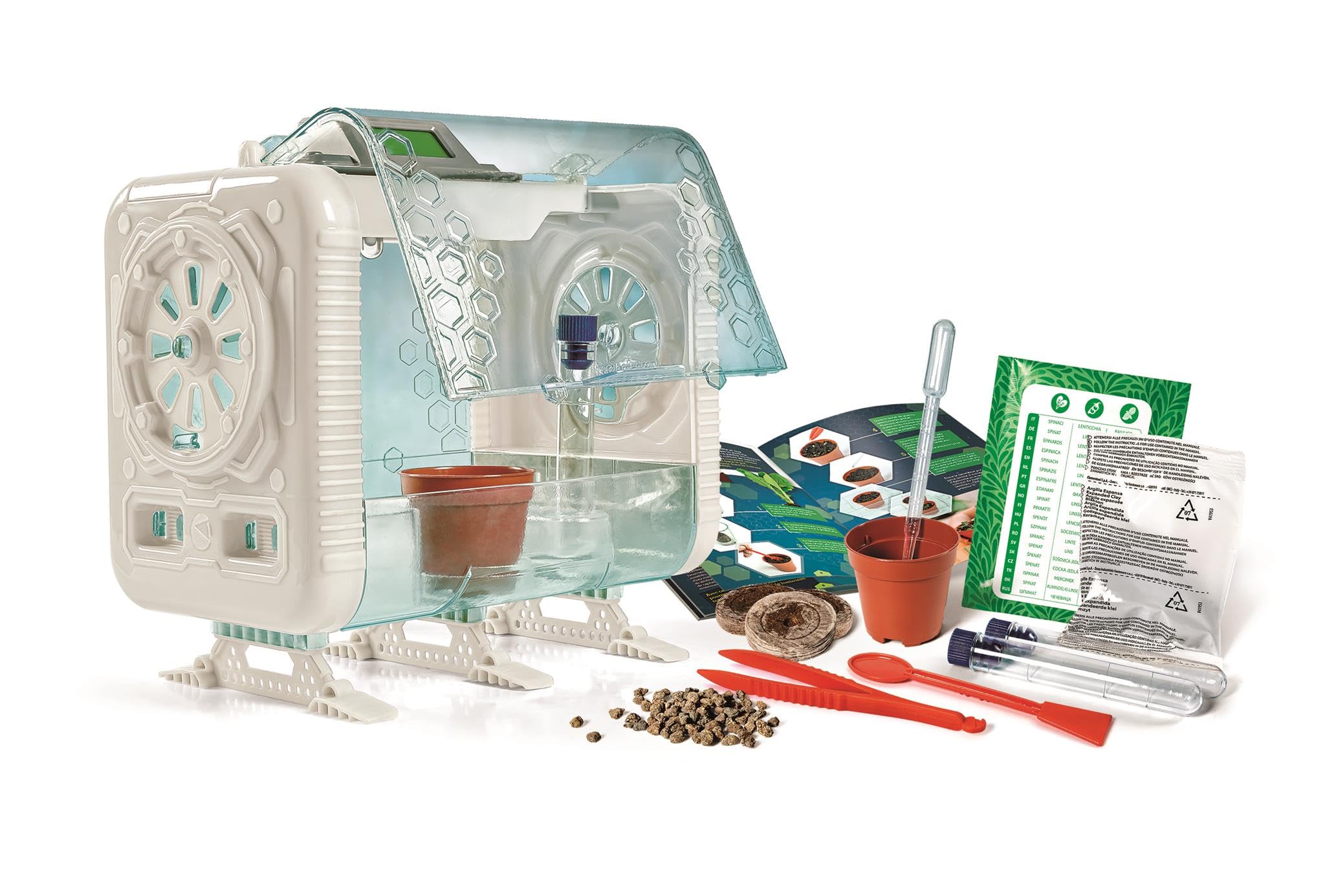 Clementoni Smart-Tech - Invernadero - Kit Interactivo de Ciencia de Plantas Stem con sensores, Pantalla LCD y Modos de Crecimiento para niños de 8 años en adelante
