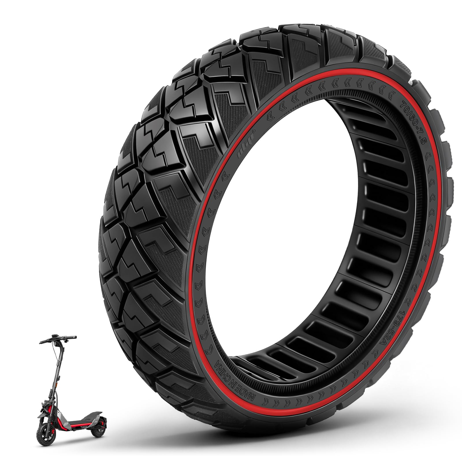 70/60-7,5 Pneu Plein pour Segway ZT3 Pro, ZT3 Pro D et E Trottinettes électriques, Pneus de Remplacement. Pneus Pleins Tout-Terrain Antidérapants, Increvables (Rouge, 1 Pièce)
