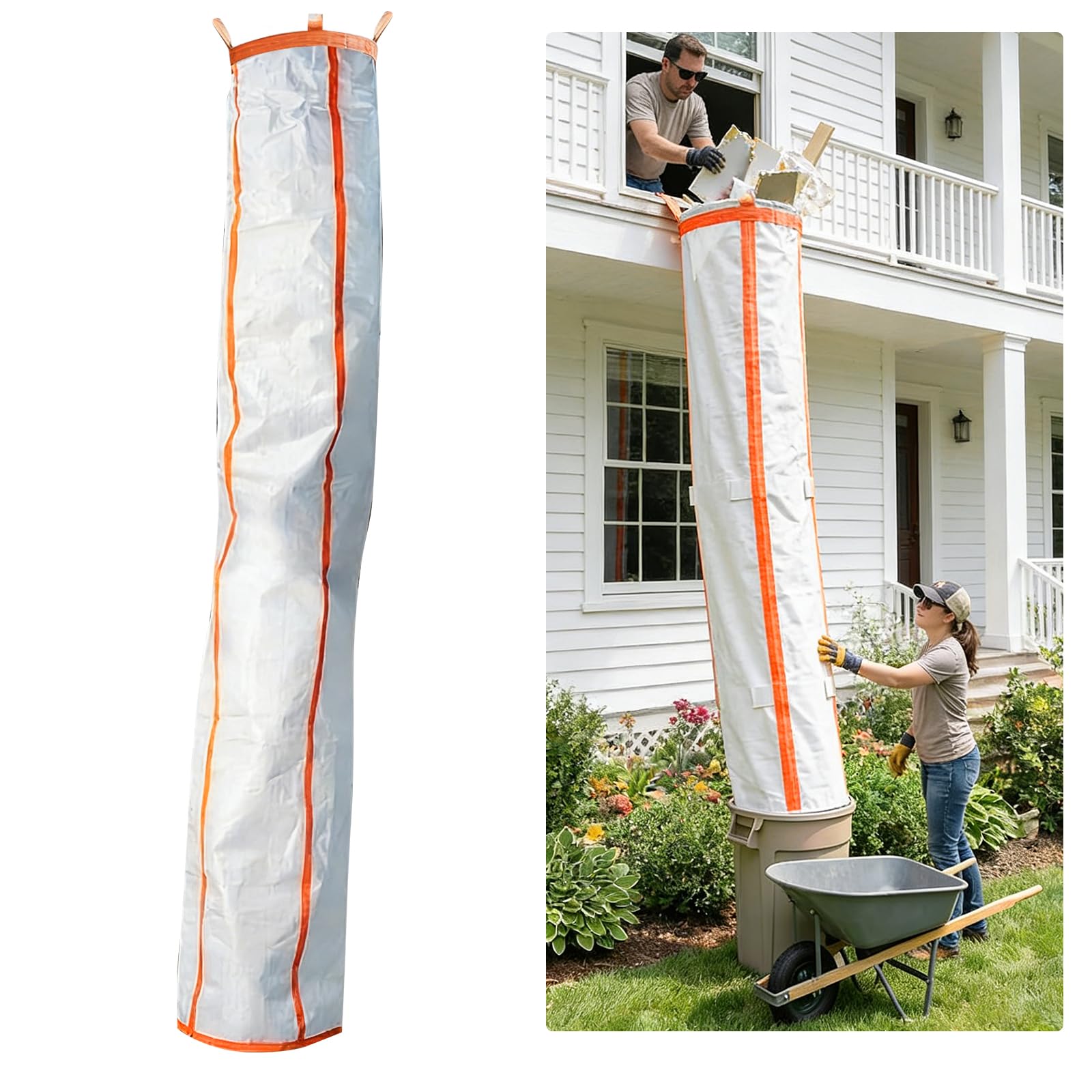 Goulotte à Gravats, 300Cm pour Débris Construction Outils Transport Déchets Sac Poubelle Tissée Réssistante à La Déchirure pour Une évacuation Facile Débris Construction Et Déchets Ménagers