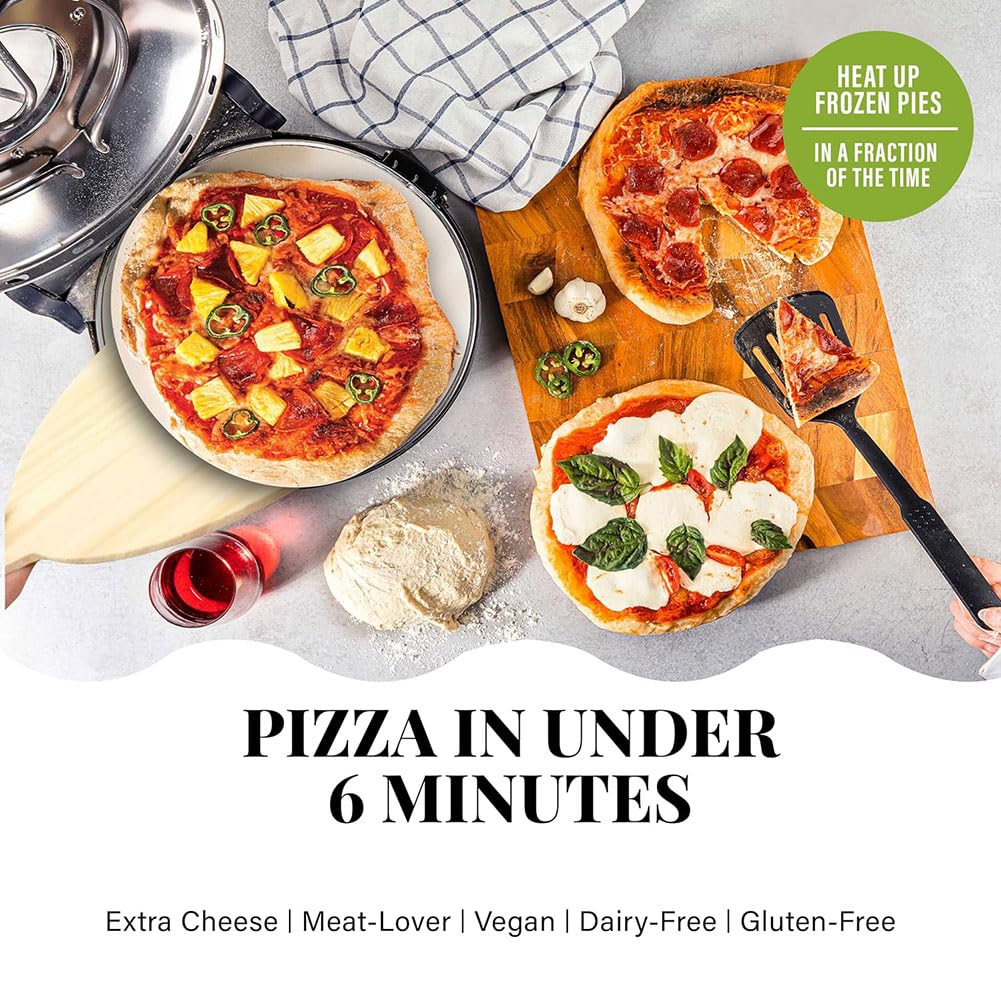 Forno Elettrico per Pizza, Forno Elettrico per Pizza Portatile da 1200 W, con Base in Pietra e Finestra in Vetro, Tempo e Temperatura Regolabili fino a 420 ℃, Forno per Pizza da Interno da 12 Pollici