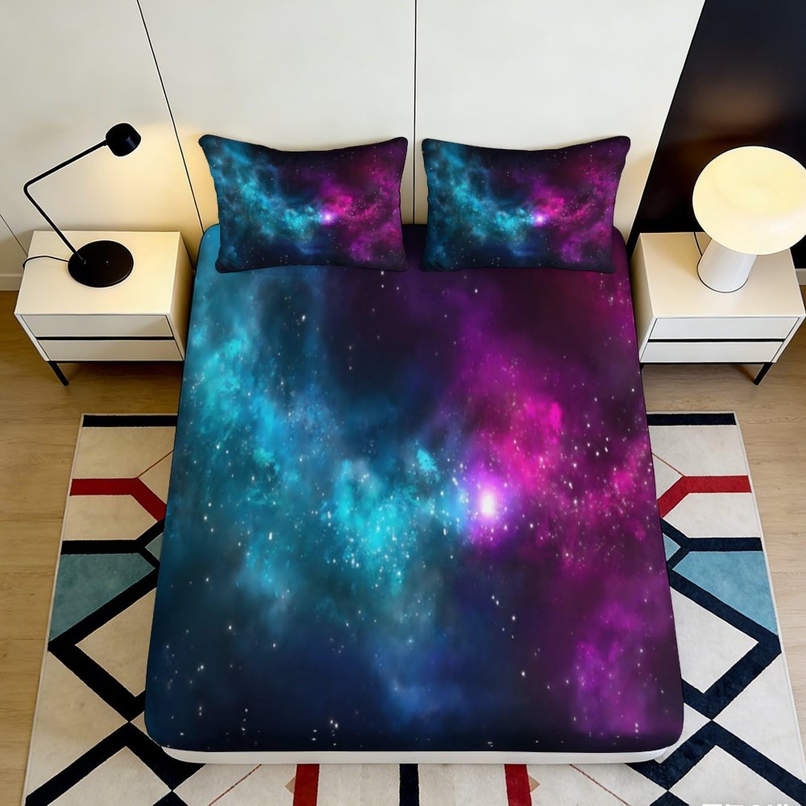 3D Printed Galaxy Starry Sky Fitted Sheet Microfiber Soft Cosmic Nebula Mattress Cover for Bedroom Dorm Decor 90x200x25cm