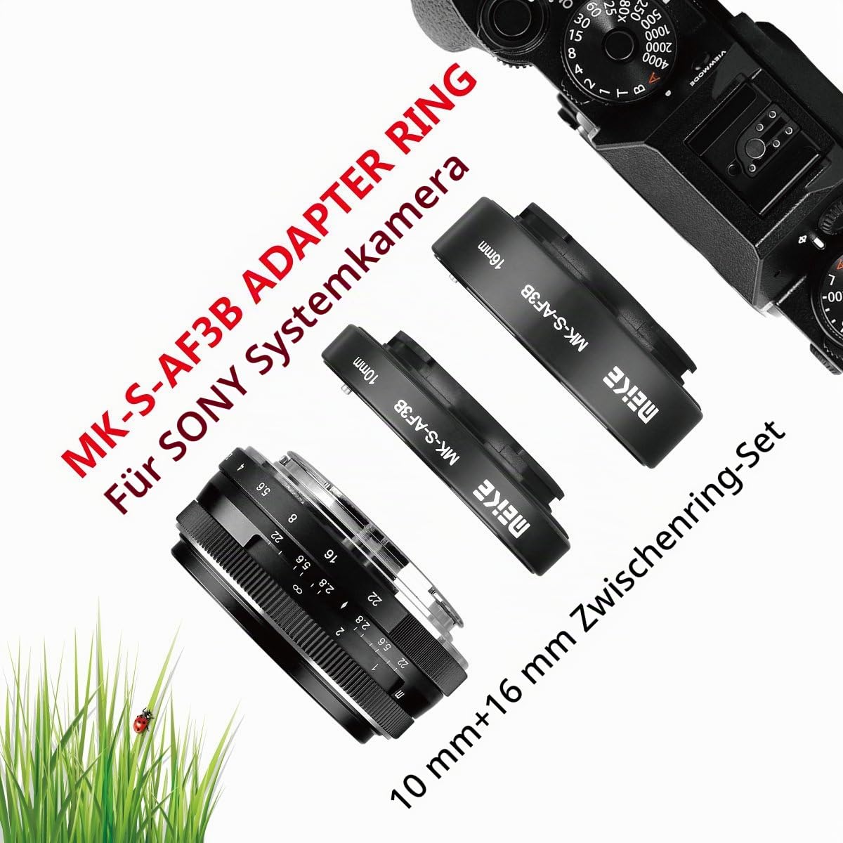 Meike MK-S-AF3B Auto Focus Kunststoff Verlängerungsrohr Makro Adapter Ring für Sony NEX 3 NEX 5 NEX 6 A6000 A6100 A6300 A6400 A6500 A6600 A7 (10mm +16mm)