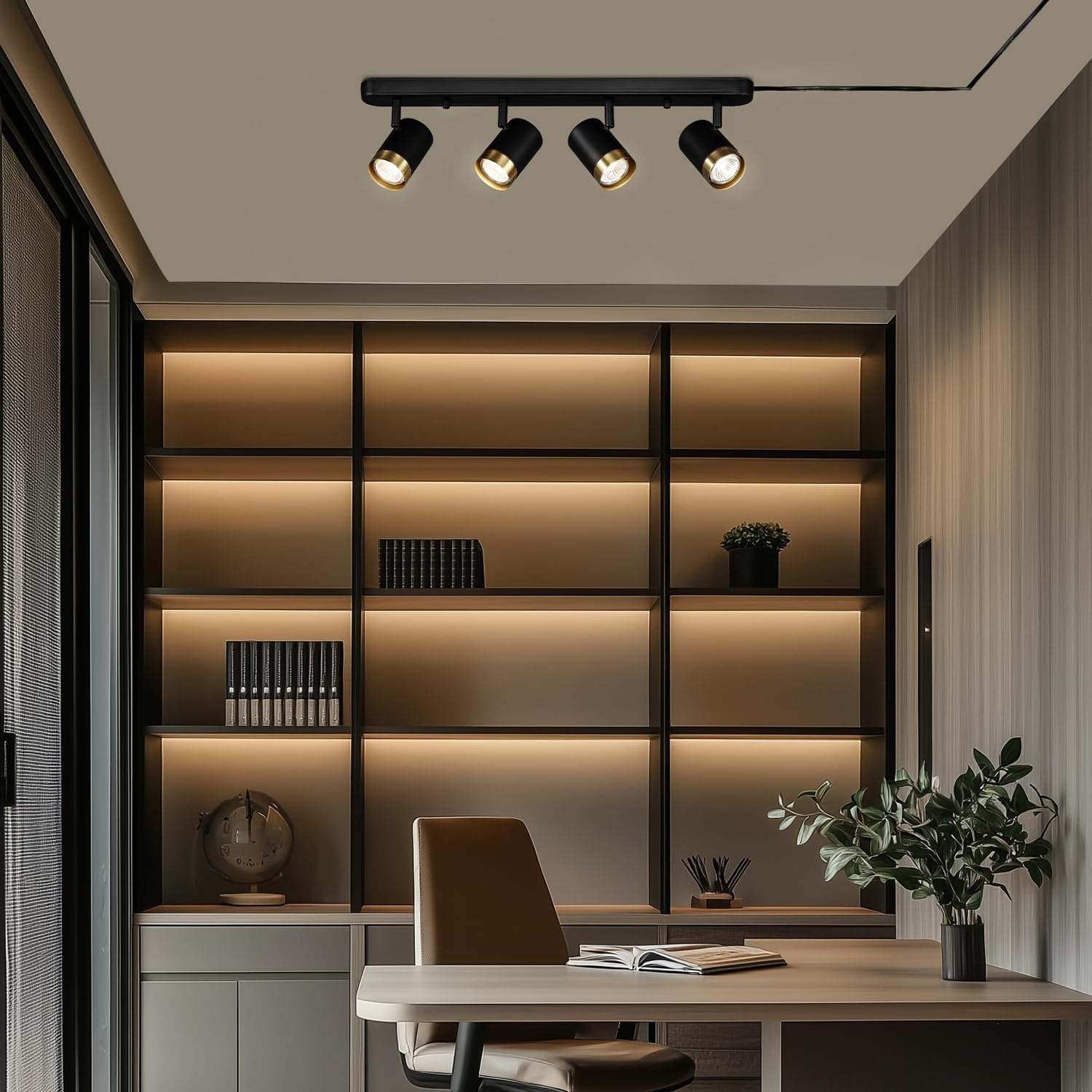 Globe Electric 64000047 22" 4-Light Plug-in Track Lighting, Matte Black, Pivoting Heads, in-Line On/Off Switch, Minimalist Ceiling Light Fixture for Kitchen Island, Hallway, or Dining Room